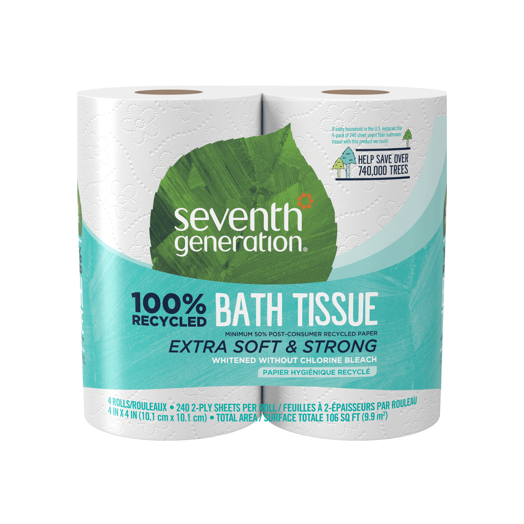 100% Recycled Bathroom Tissue 2-ply - 4 Rolls / 12 Rolls / 24 Rolls for Bathroom Cleaning