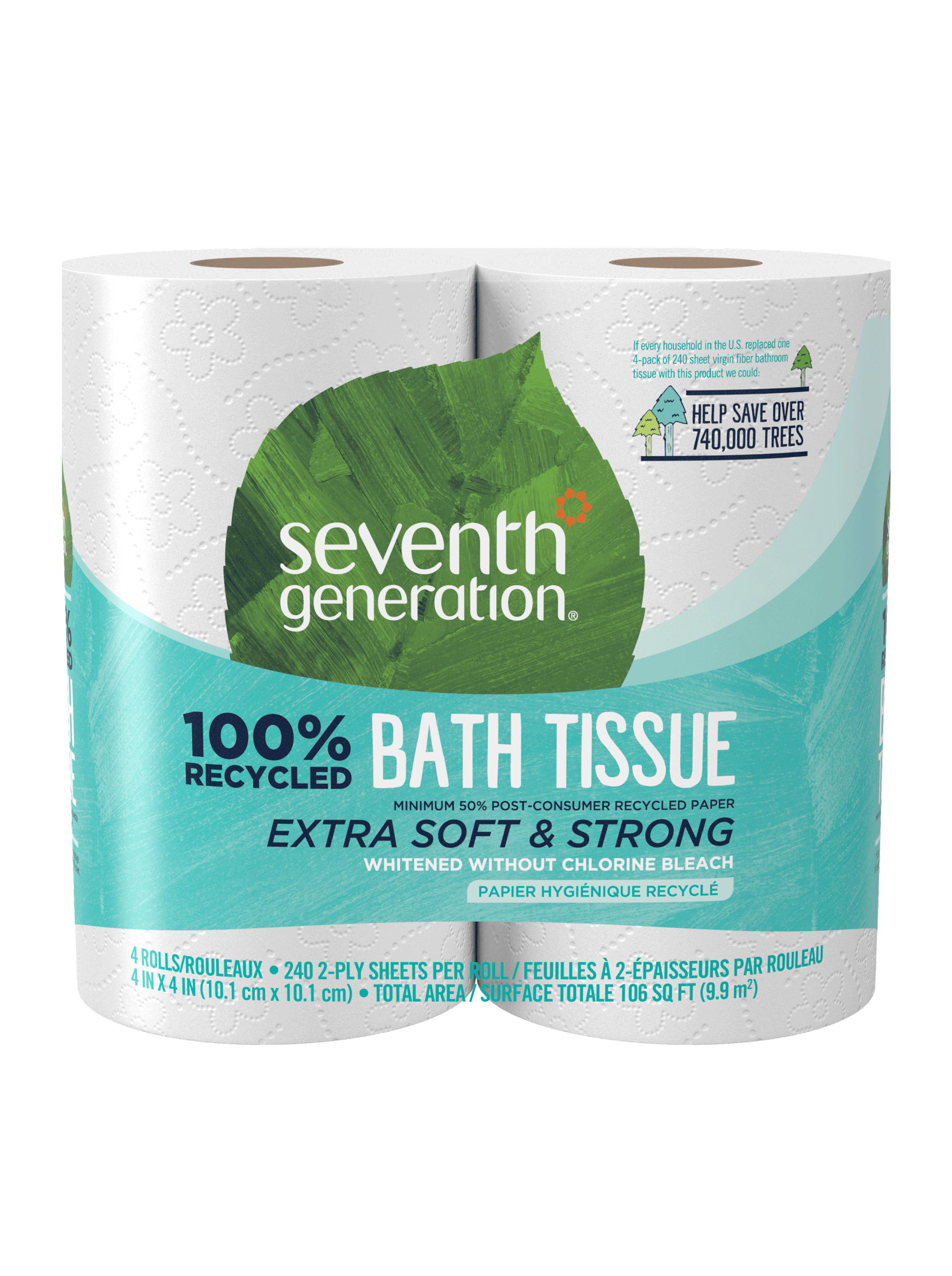 100% Recycled Bathroom Tissue 2-ply - 4 Rolls / 12 Rolls / 24 Rolls for Bathroom Cleaning