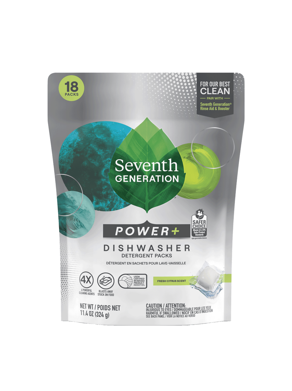 Power+™ Dishwasher Detergent Packs - Fresh Citrus - 18 Count / 43 Count / 70 Count for Cleaner Dishes