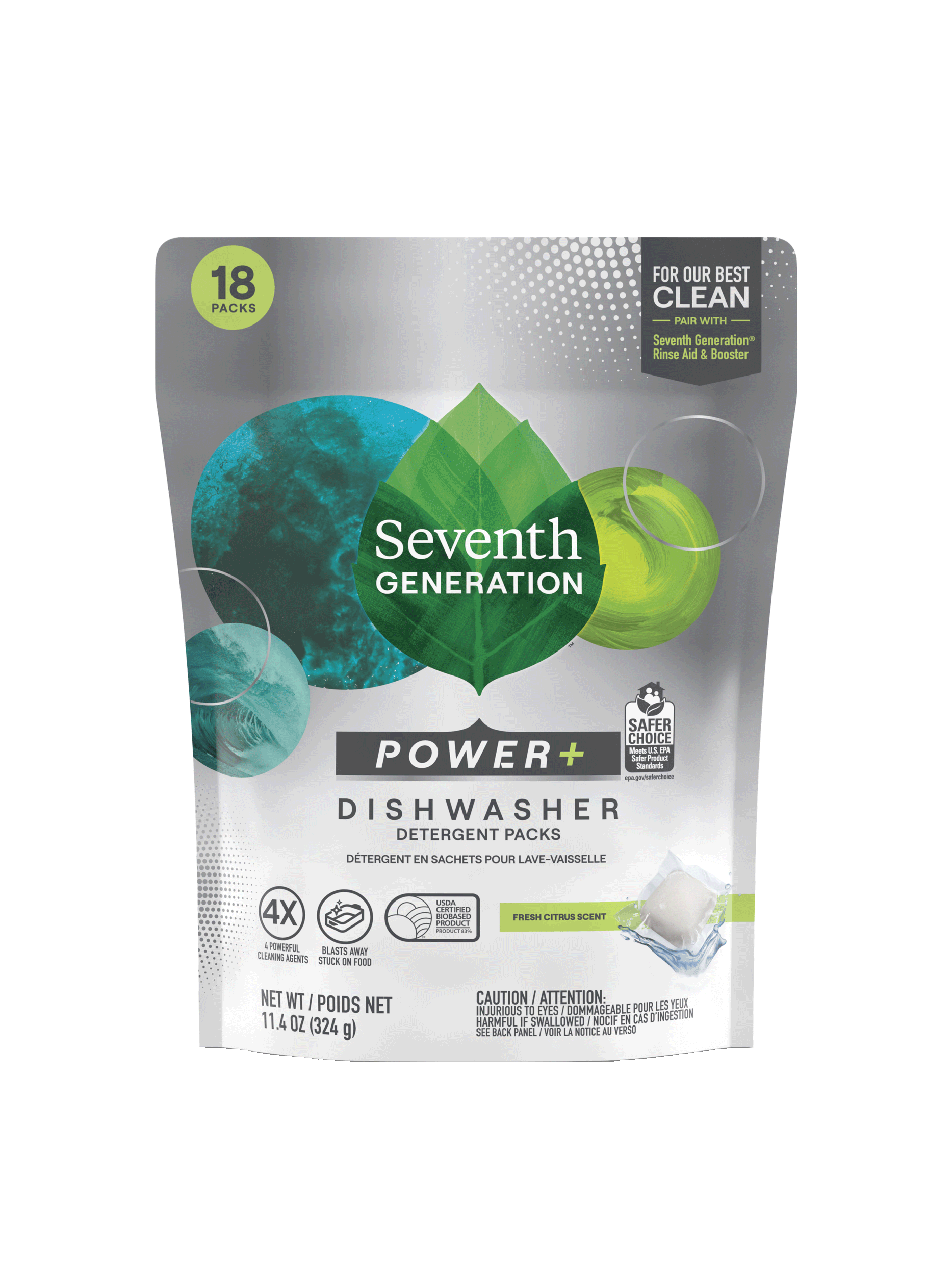 Power+™ Dishwasher Detergent Packs - Fresh Citrus - 18 Count / 43 Count / 70 Count for Cleaner Dishes
