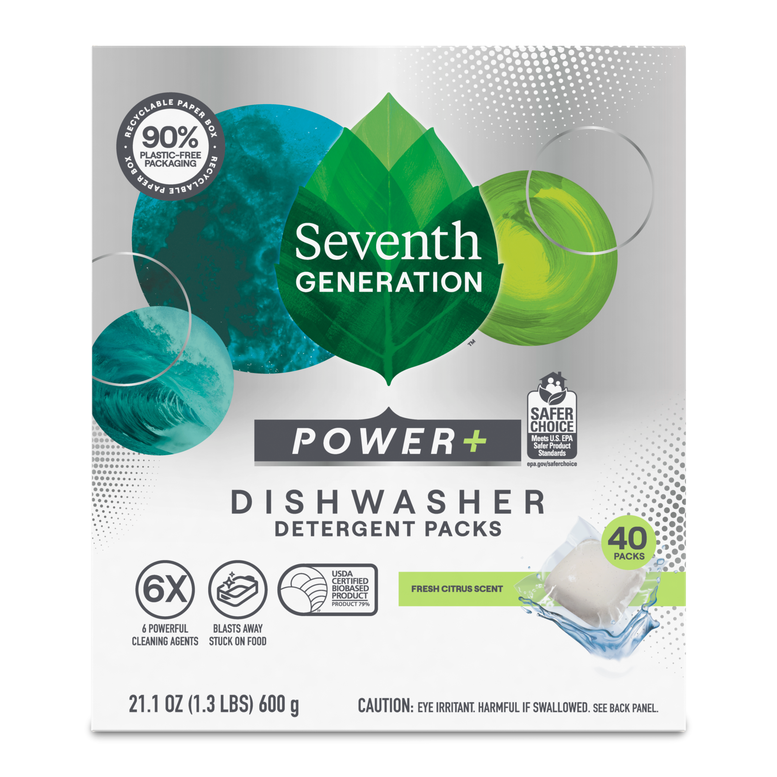 Power+™ Dishwasher Detergent Packs - Fresh Citrus - 15 Count / 40 Count / 70 Count for Cleaner Dishes