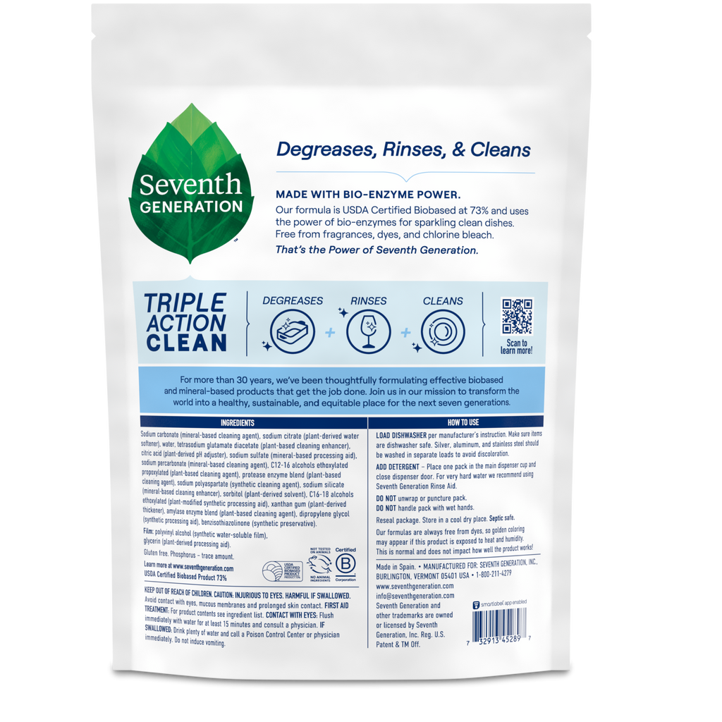 Multi-Chamber Dishwasher Detergent Packs - Free & Clear for Cleaner Dishes
