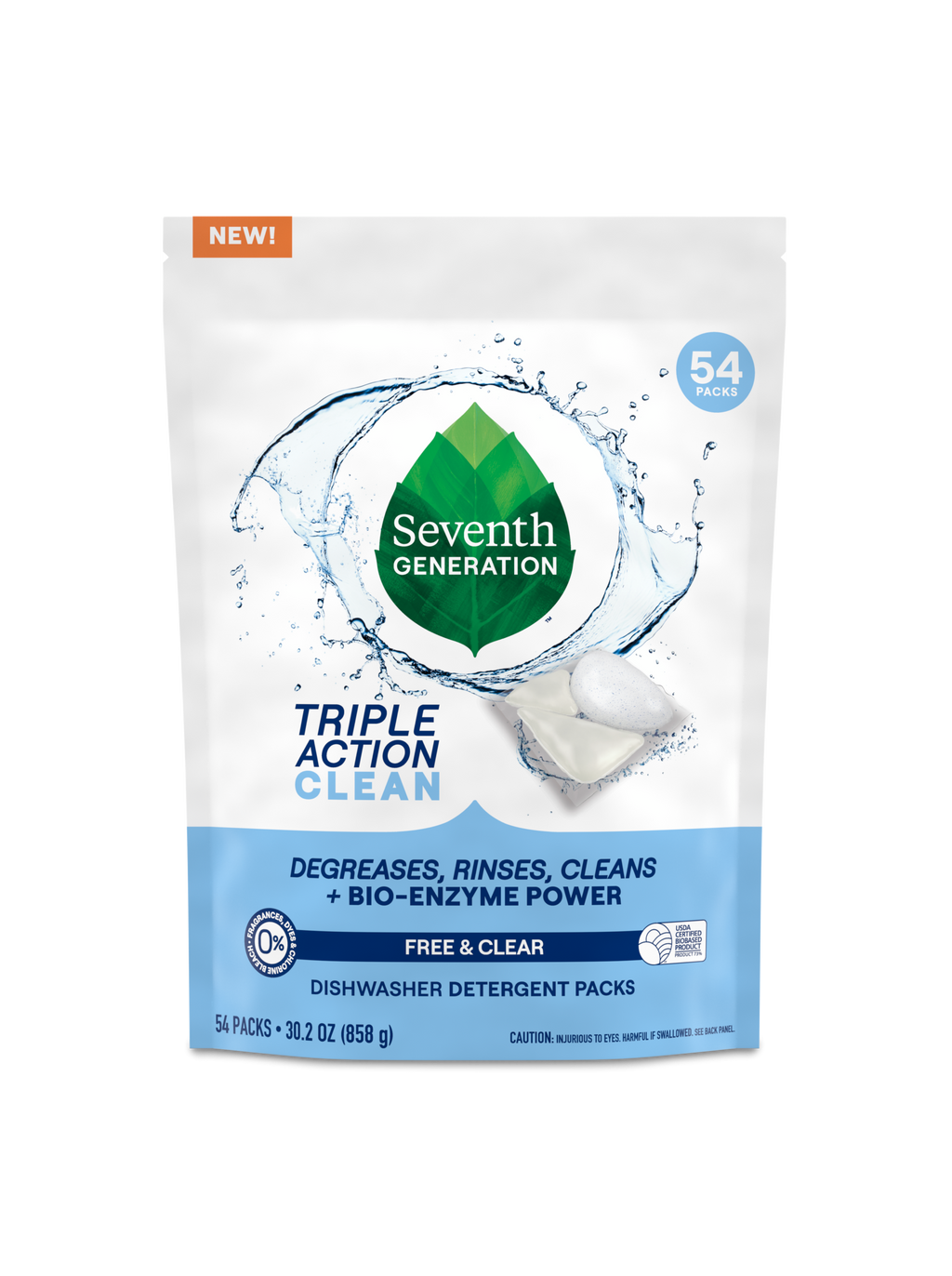 Multi-Chamber Dishwasher Detergent Packs - Free & Clear for Cleaner Dishes