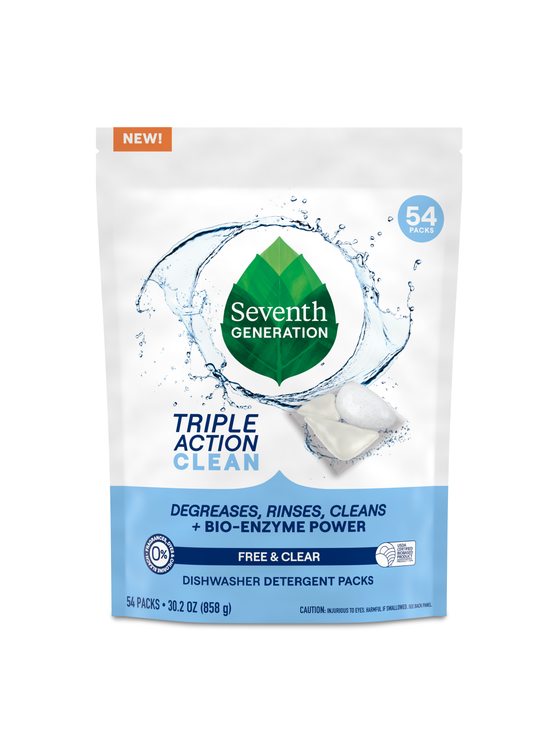 Multi-Chamber Dishwasher Detergent Packs - Free & Clear for Cleaner Dishes