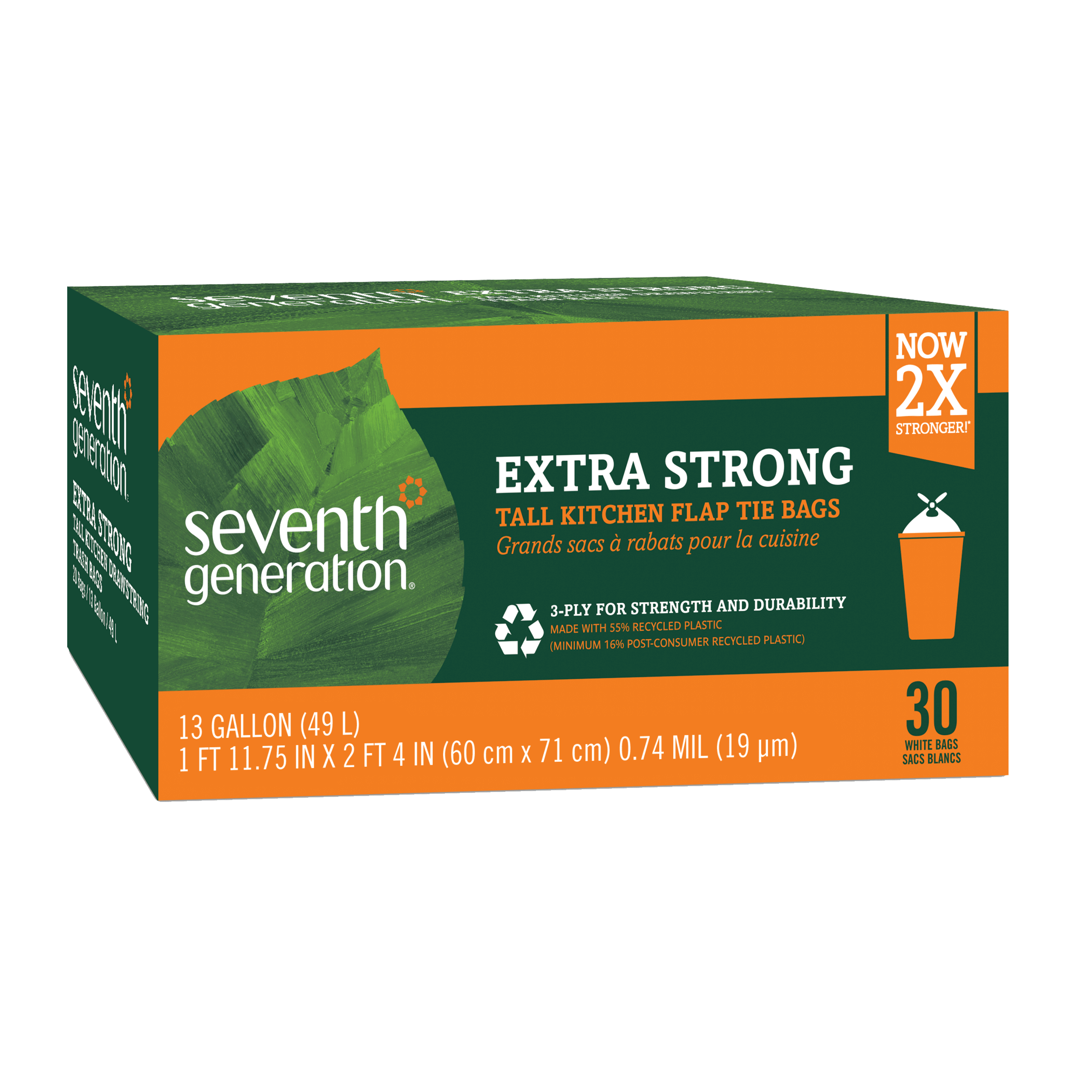 Extra Strong Tall Kitchen Flap Tie Trash Bags - 13 gallon for Kitchen Cleanup