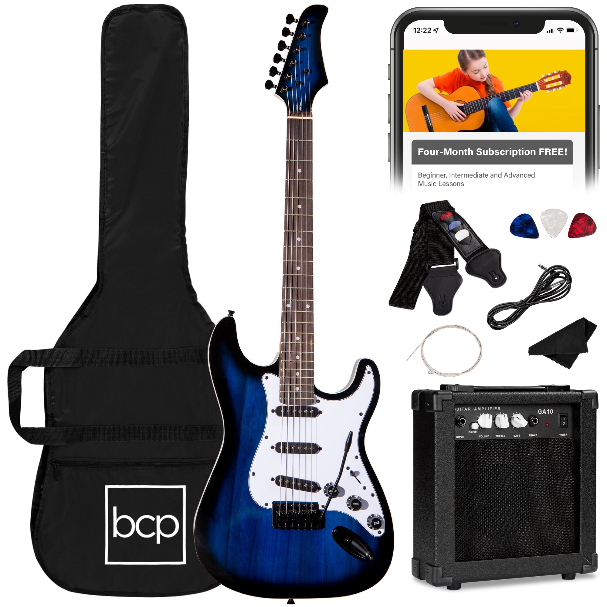 Beginner Electric Guitar Kit w/ Case 10W Amp Tremolo Bar - 39in