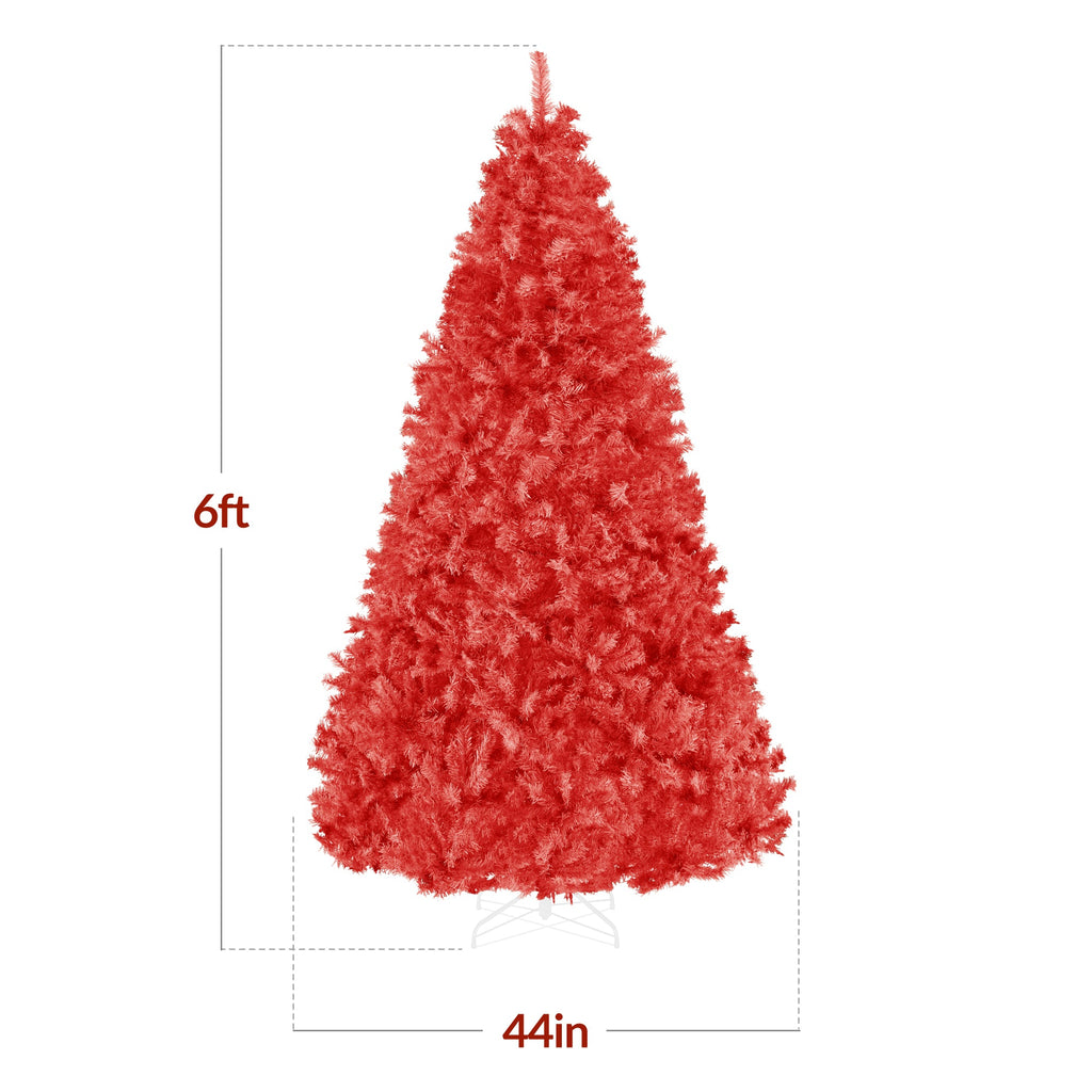 Artificial Red Christmas Tree Unlit Pine Design w/Easy Assembly