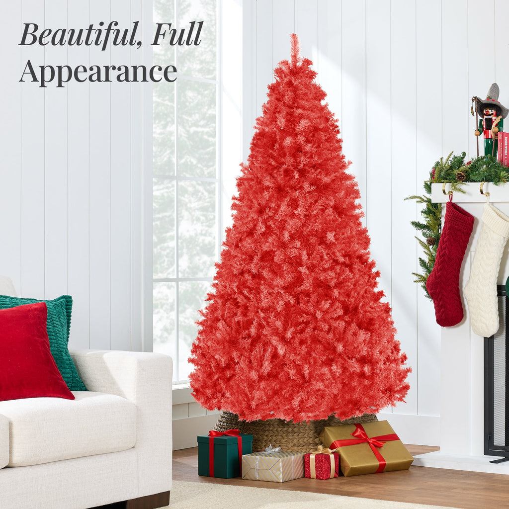 Artificial Red Christmas Tree Unlit Pine Design w/Easy Assembly