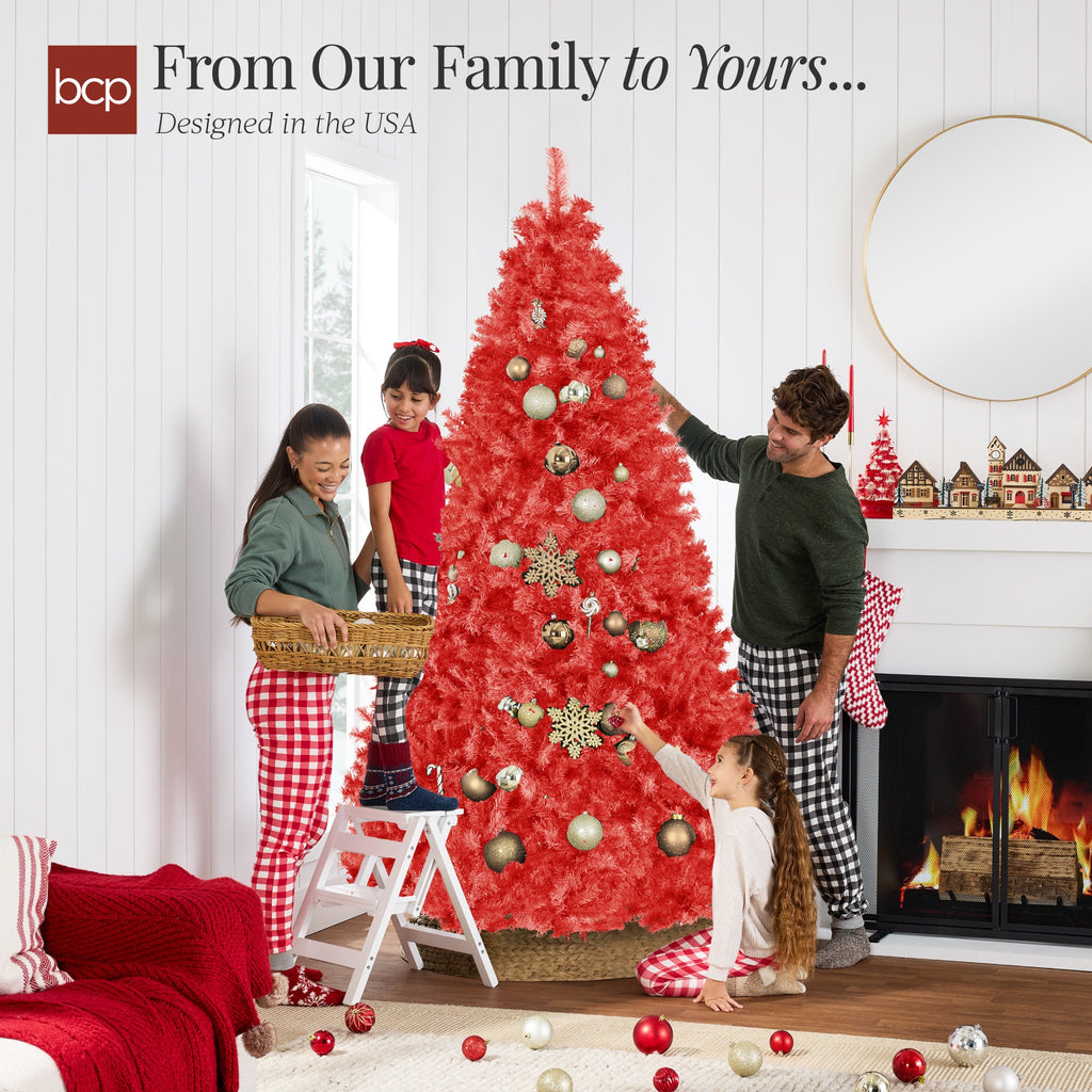 Artificial Red Christmas Tree Unlit Pine Design w/Easy Assembly