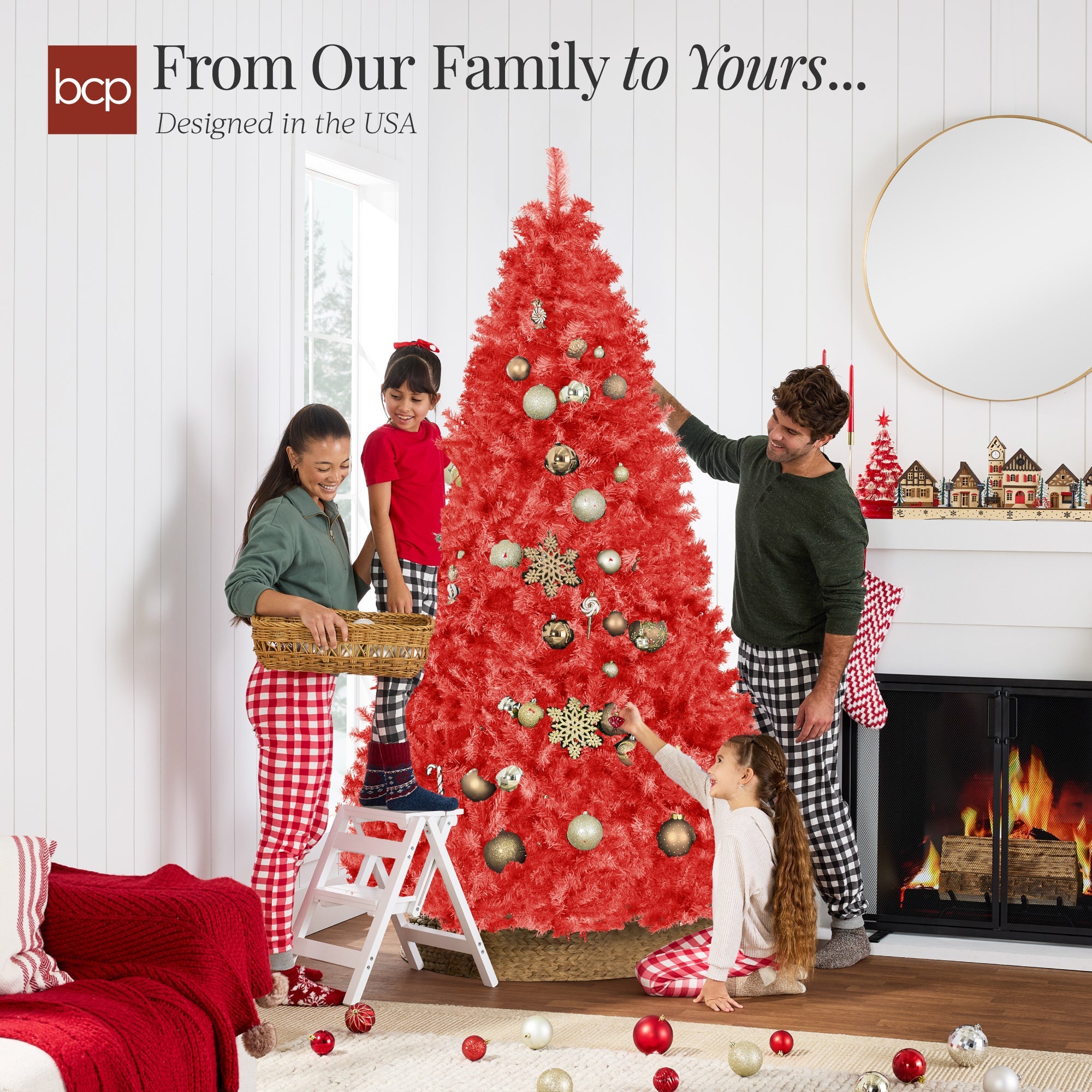 Artificial Red Christmas Tree Unlit Pine Design w/Easy Assembly