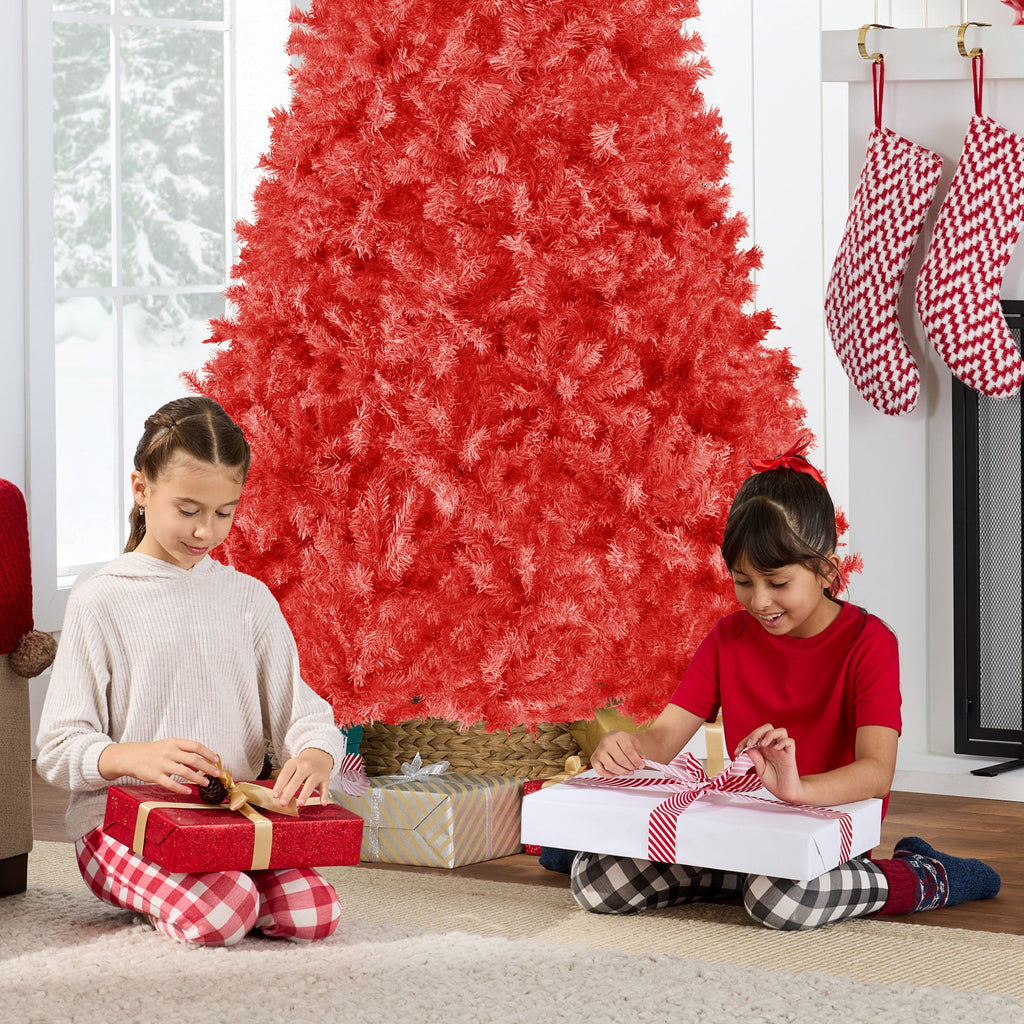Artificial Red Christmas Tree Unlit Pine Design w/Easy Assembly