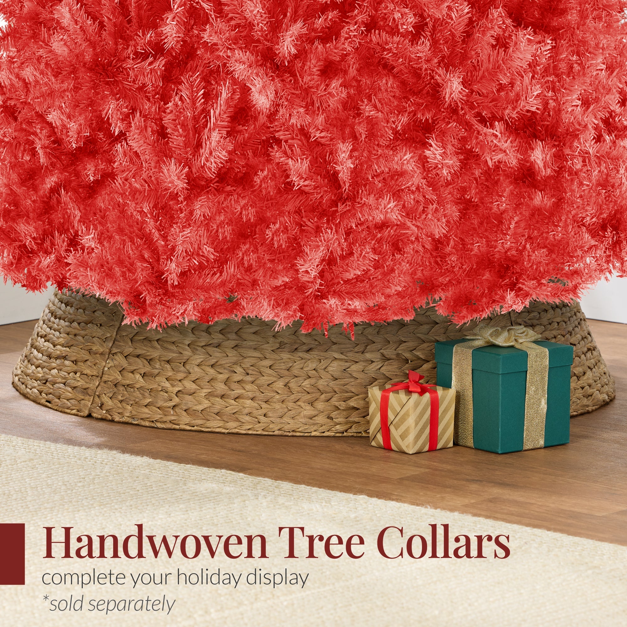 Artificial Red Christmas Tree Unlit Pine Design w/Easy Assembly