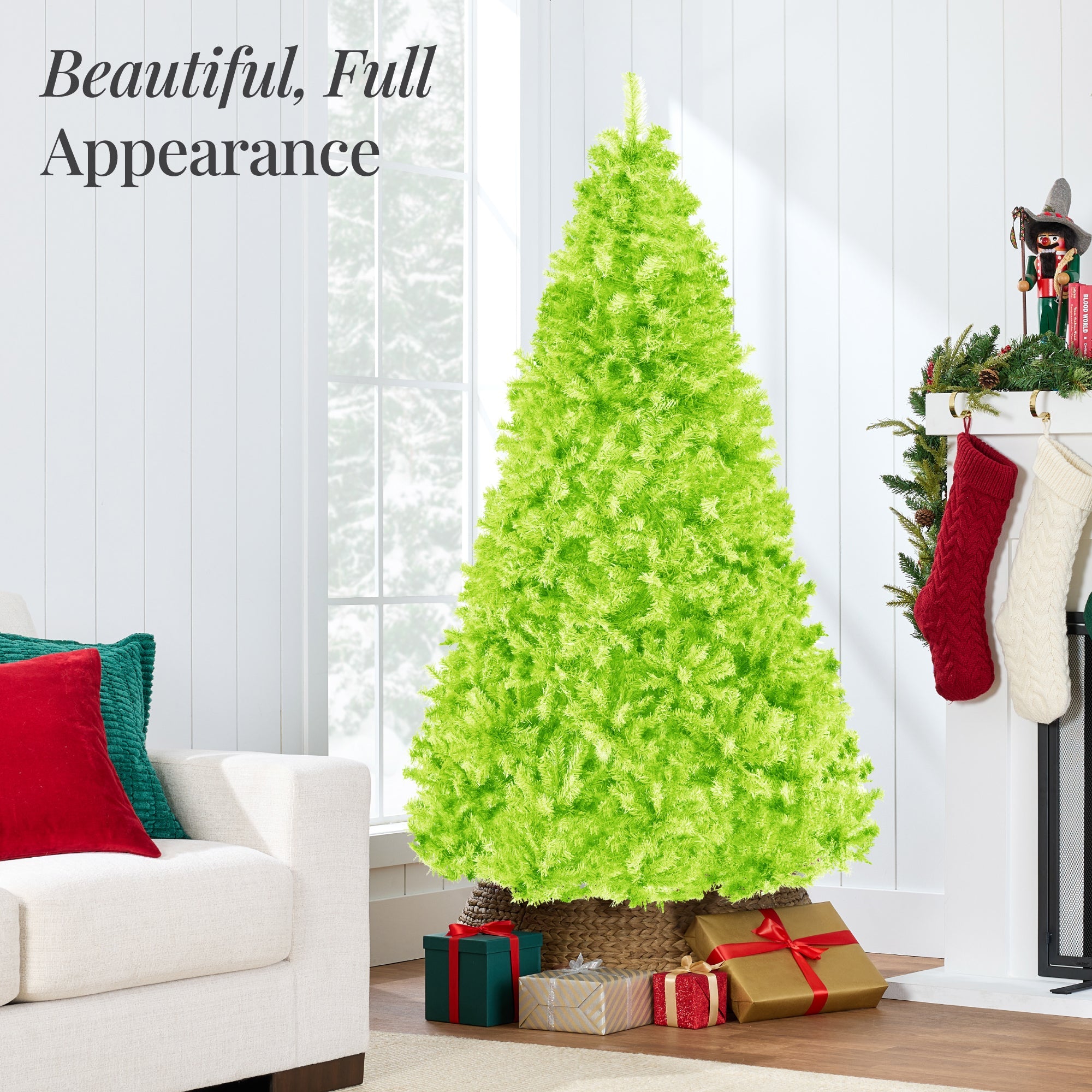 Artificial Lime Green Christmas Tree Unlit Pine Design w/Easy Assembly