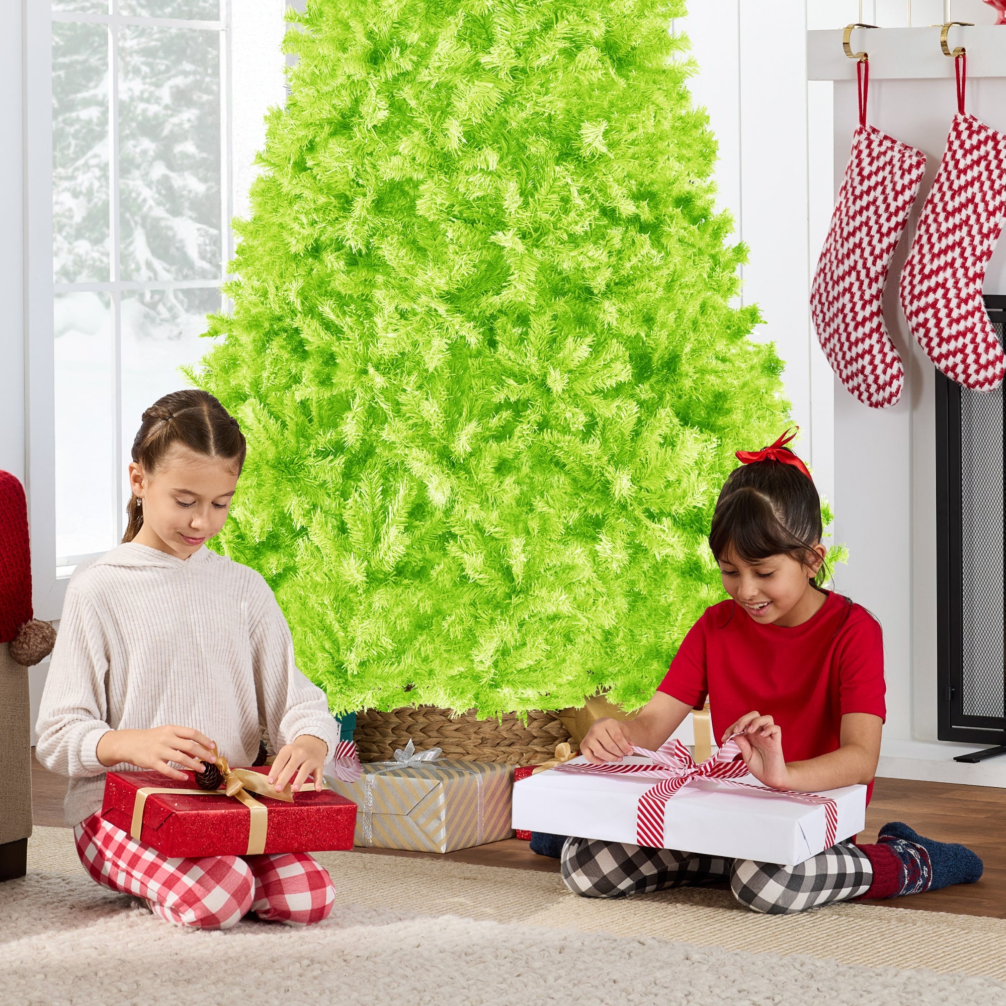Artificial Lime Green Christmas Tree Unlit Pine Design w/Easy Assembly