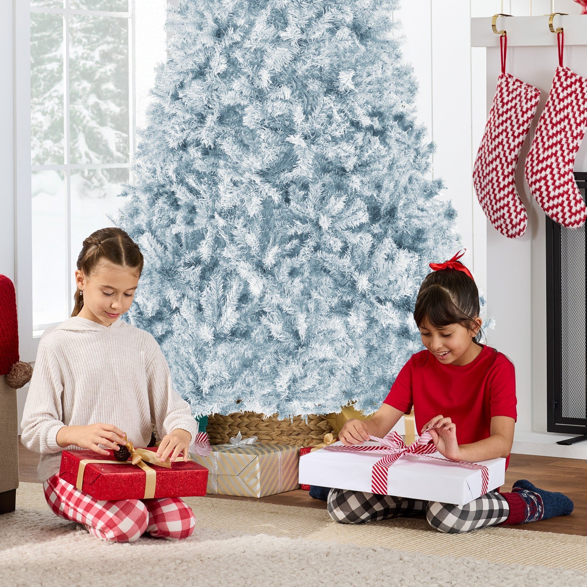 Artificial Ice Blue Christmas Tree Unlit Pine Design w/Easy Assembly