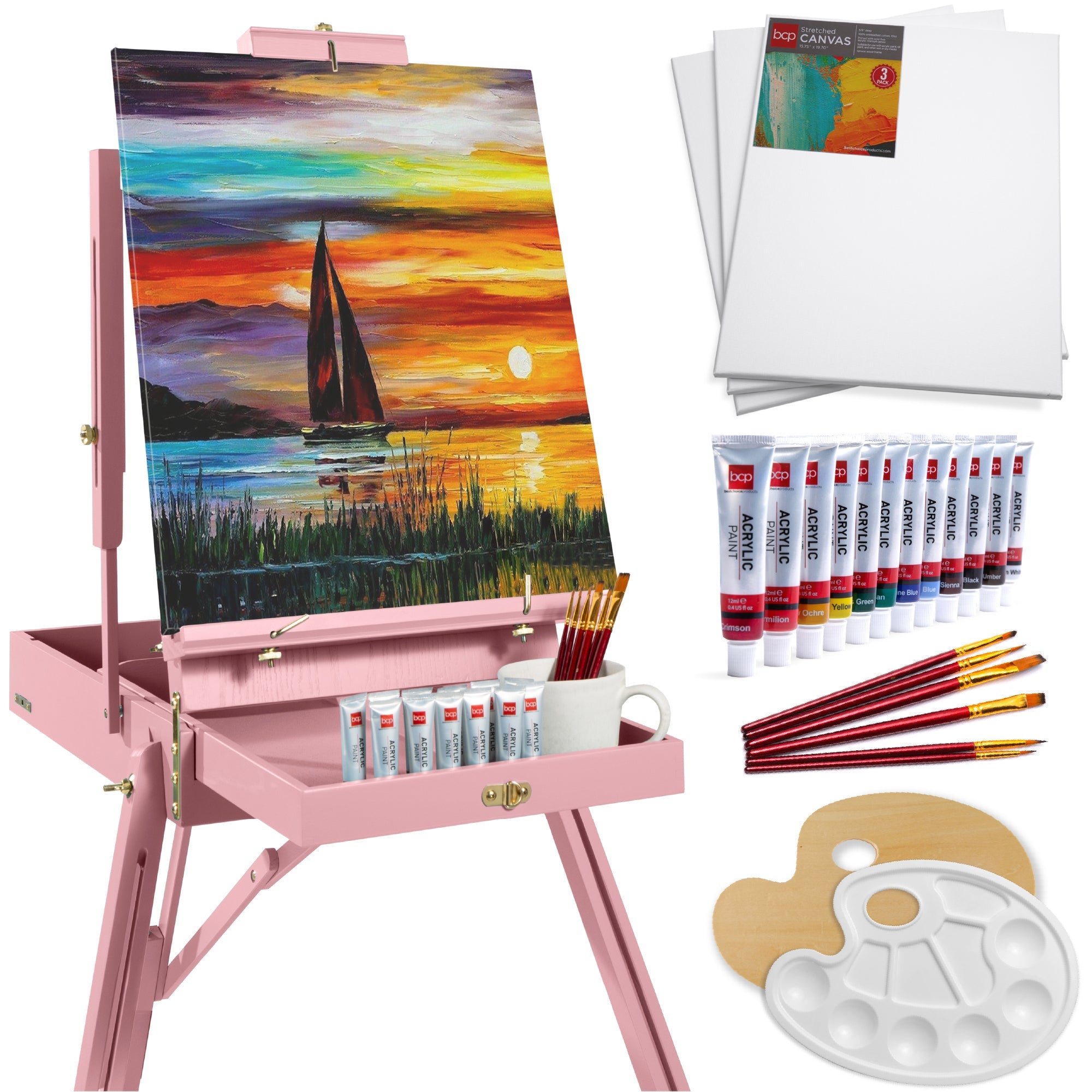 Art Easel for Painting Portable Adjustable Tripod with 32-Piece Art Set