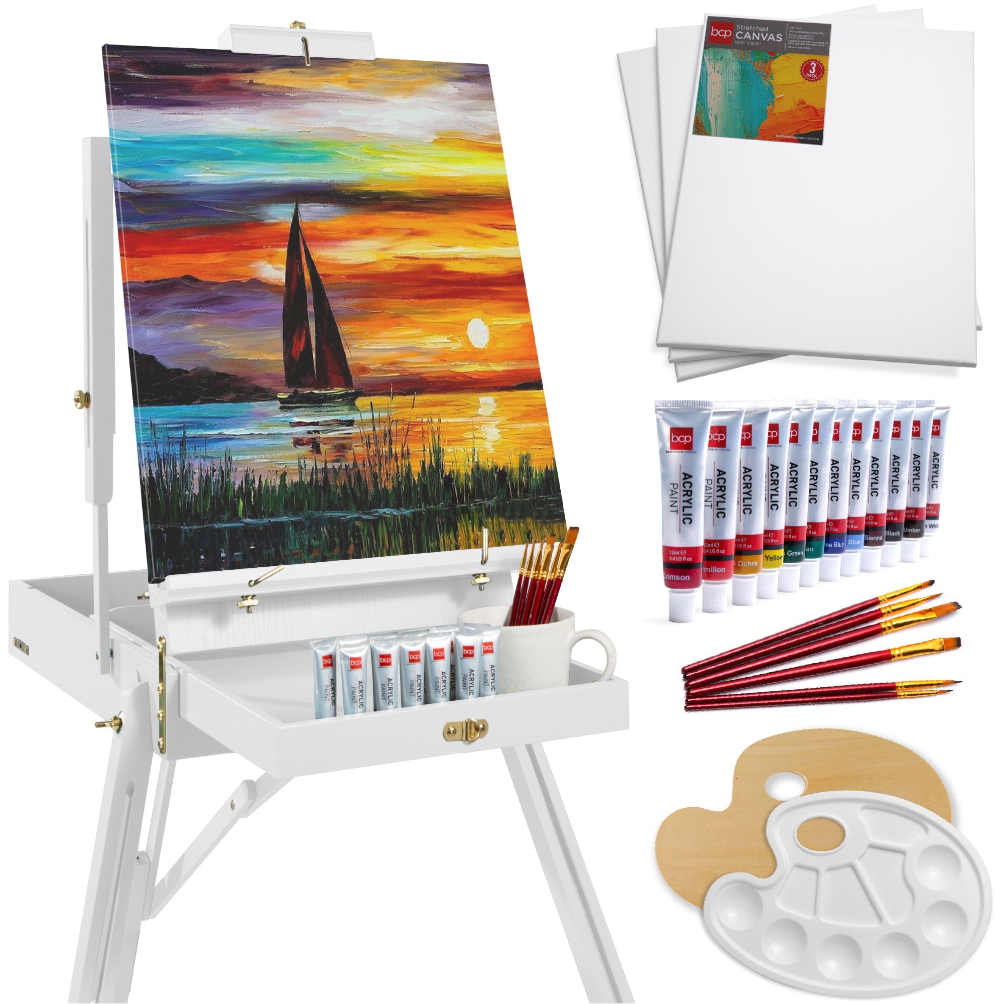 Art Easel for Painting Portable Adjustable Tripod with 32-Piece Art Set