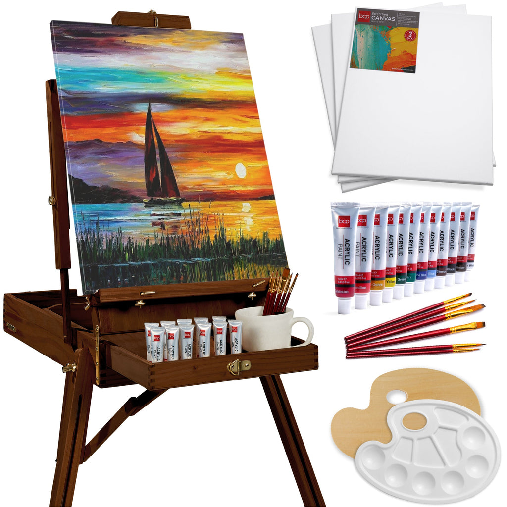 Art Easel for Painting Portable Adjustable Tripod with 32-Piece Art Set