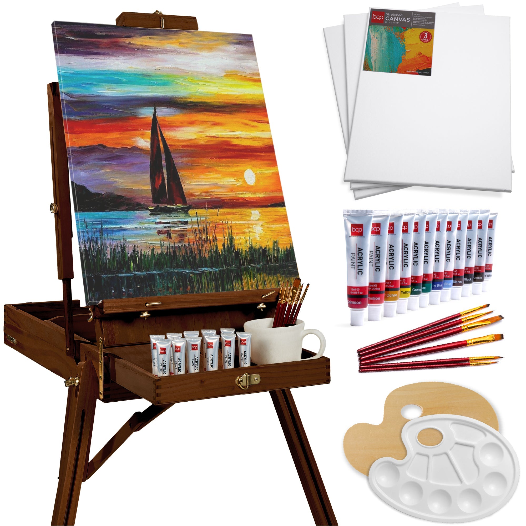 Art Easel for Painting Portable Adjustable Tripod with 32-Piece Art Set