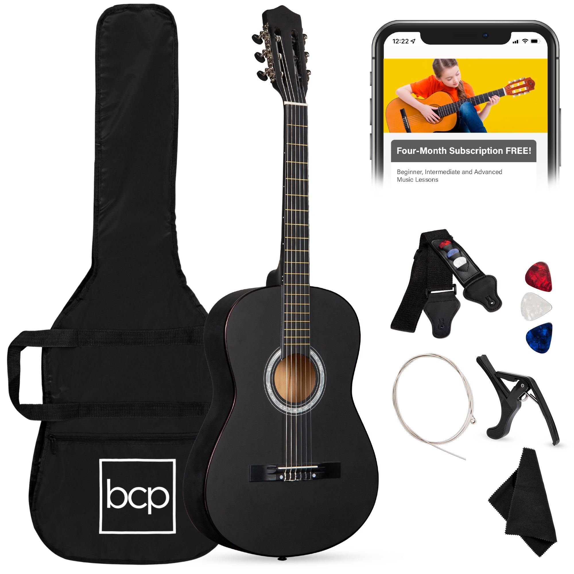 Beginner Acoustic Guitar Set w/ Case Strap Extra Strings - 38in