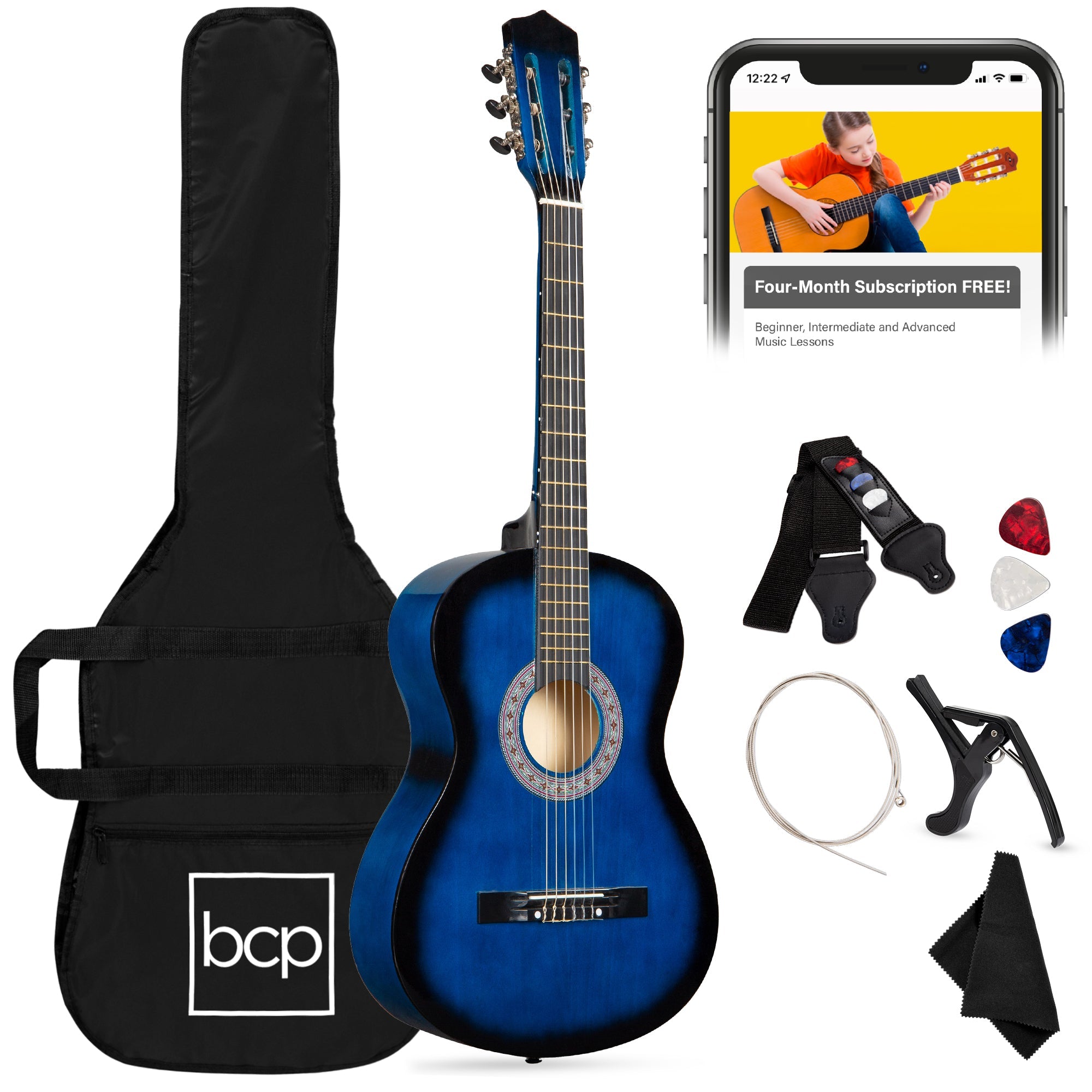 Beginner Acoustic Guitar Set w/ Case Strap Extra Strings - 38in