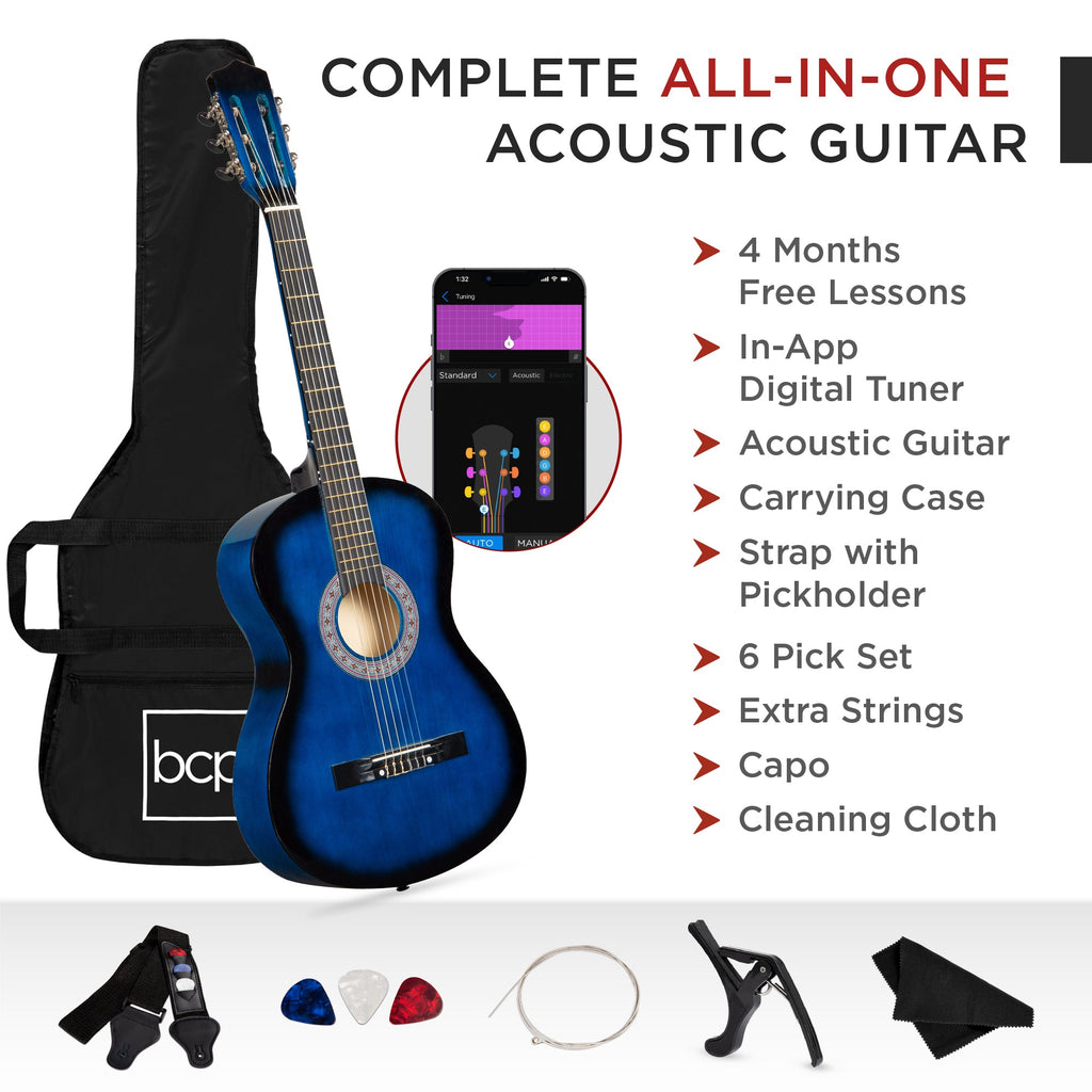 Beginner Acoustic Guitar Set w/ Case Strap Extra Strings - 38in