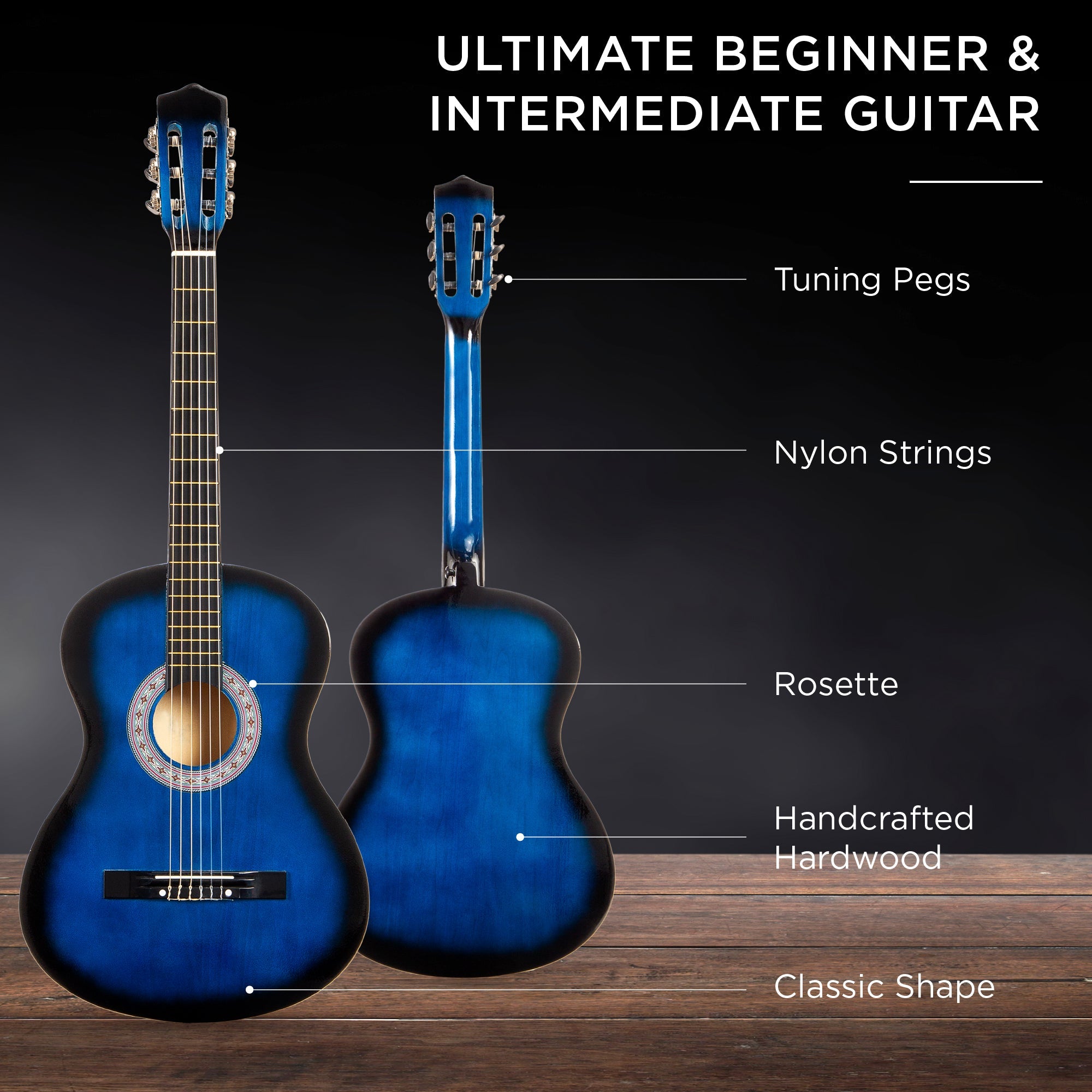 Beginner Acoustic Guitar Set w/ Case Strap Extra Strings - 38in