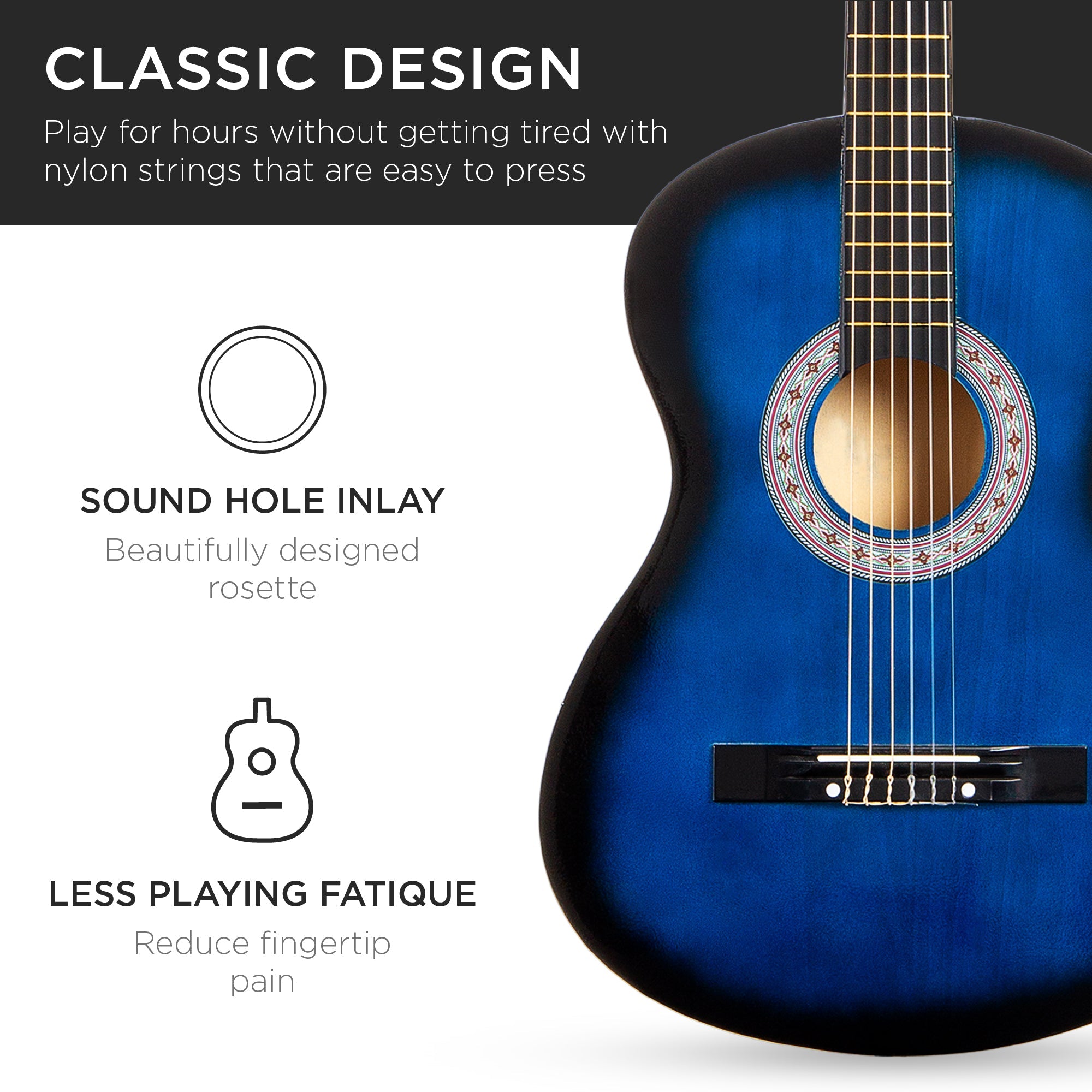 Beginner Acoustic Guitar Set w/ Case Strap Extra Strings - 38in