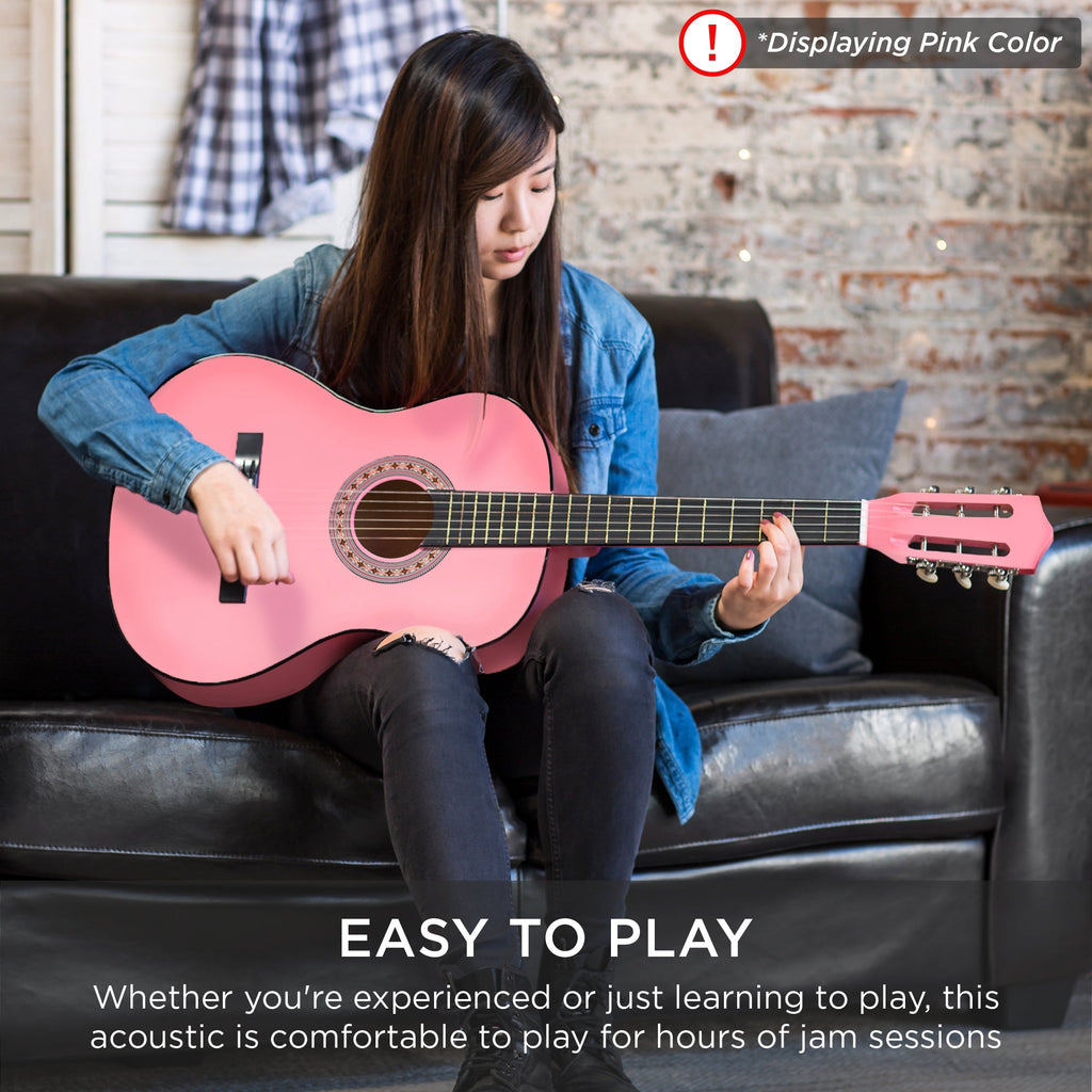 Beginner Acoustic Guitar Set w/ Case Strap Extra Strings - 38in