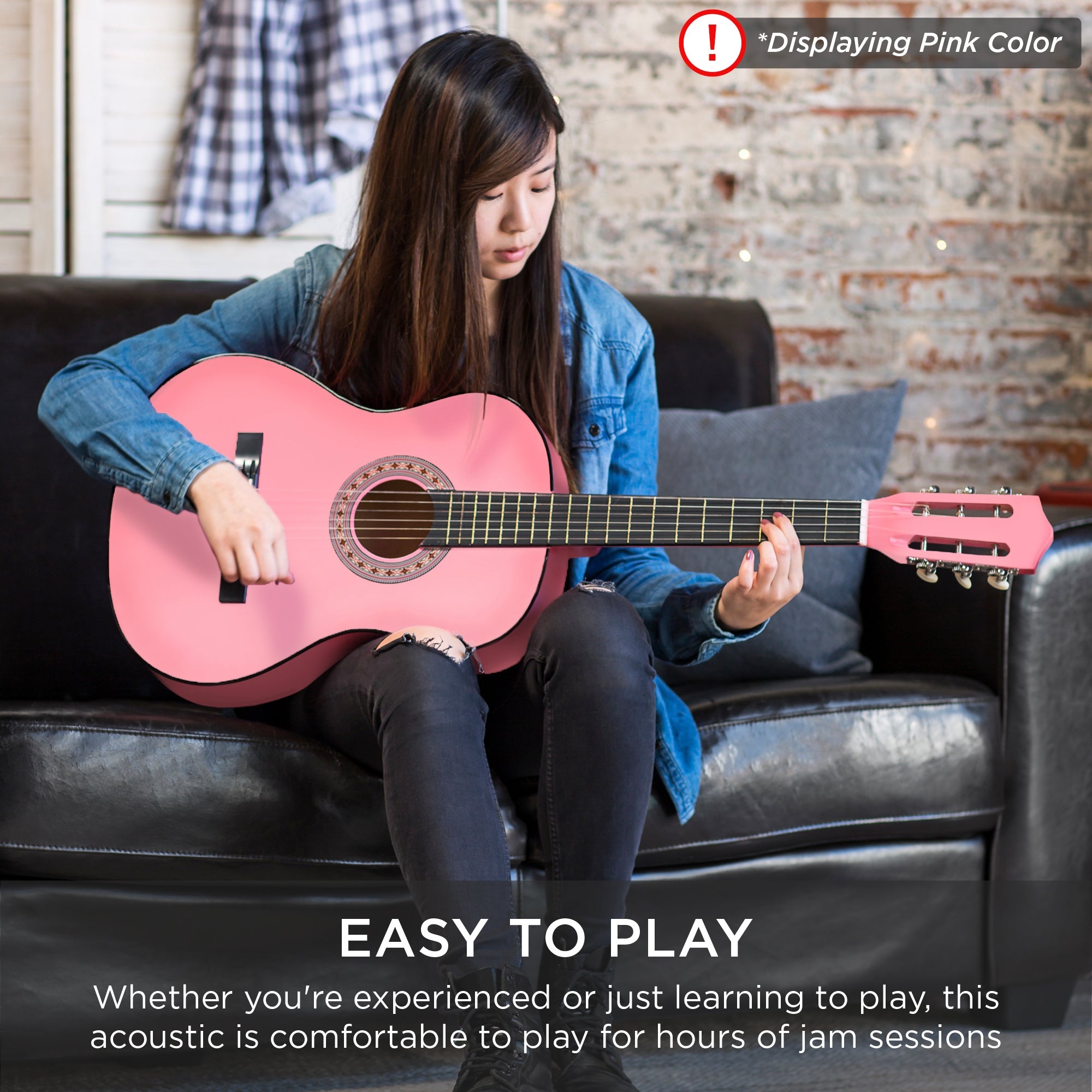 Beginner Acoustic Guitar Set w/ Case Strap Extra Strings - 38in