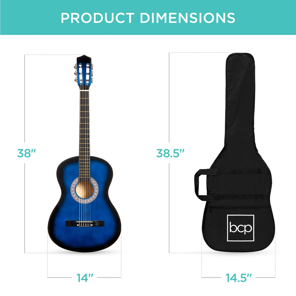 Beginner Acoustic Guitar Set w/ Case Strap Extra Strings - 38in