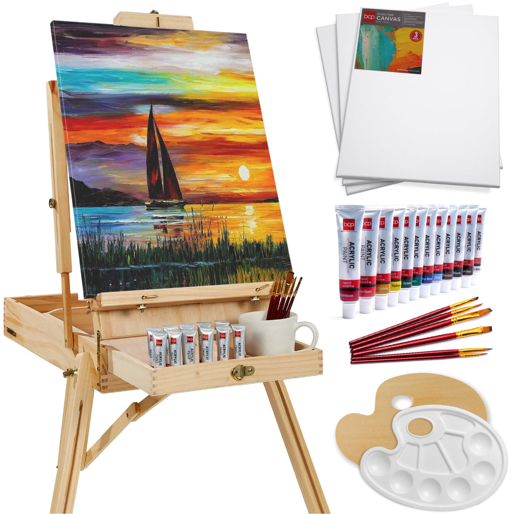 Art Easel for Painting Portable Adjustable Tripod with 32-Piece Art Set