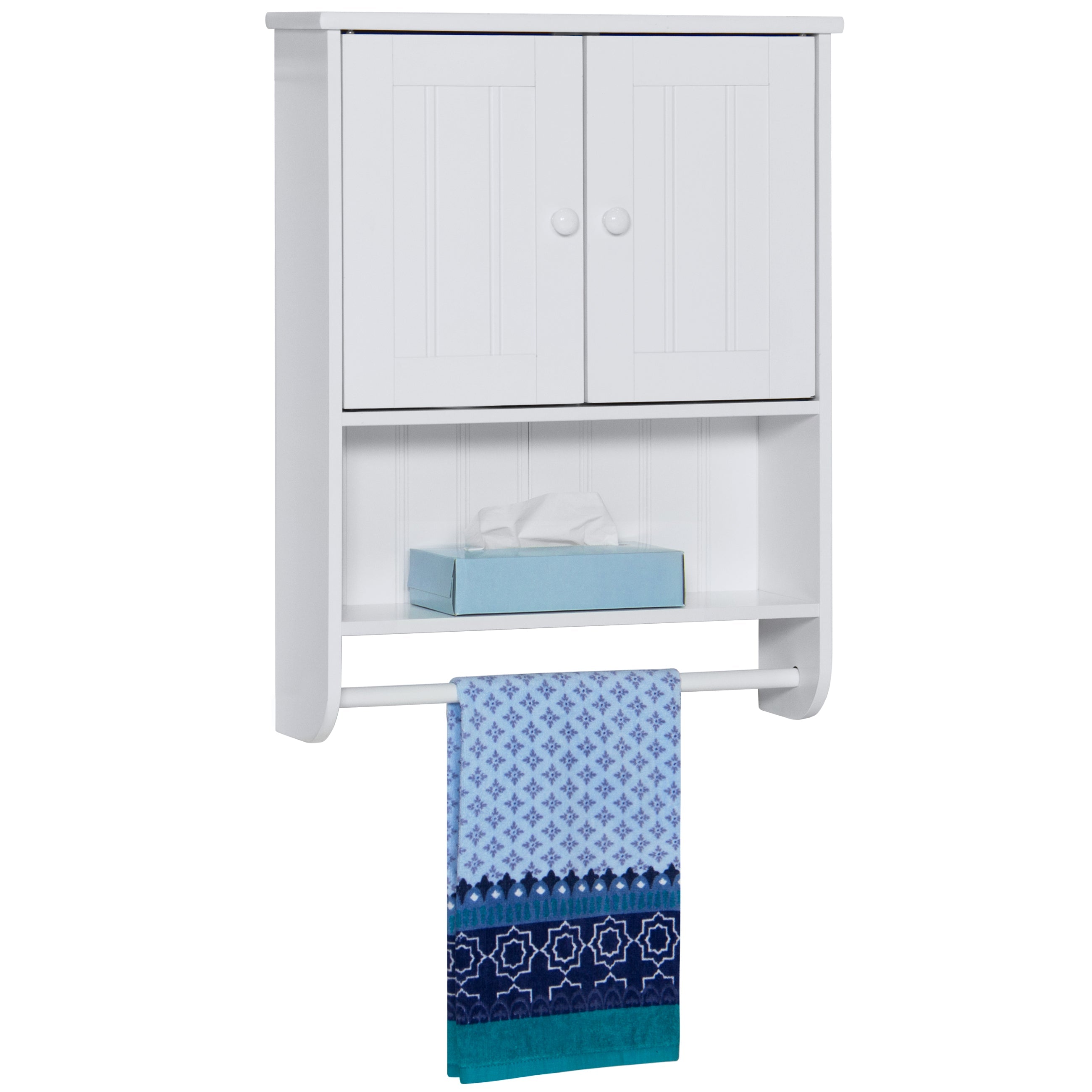Bathroom Wall Storage Organization Cabinet w/ Double Doors Towel Bar