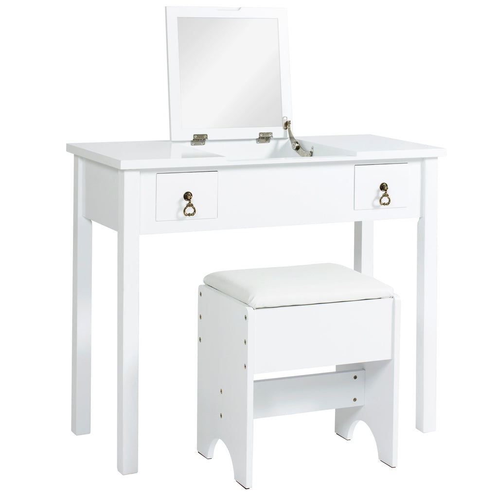 Bathroom Vanity Table Set w/ Square Mirror Stool