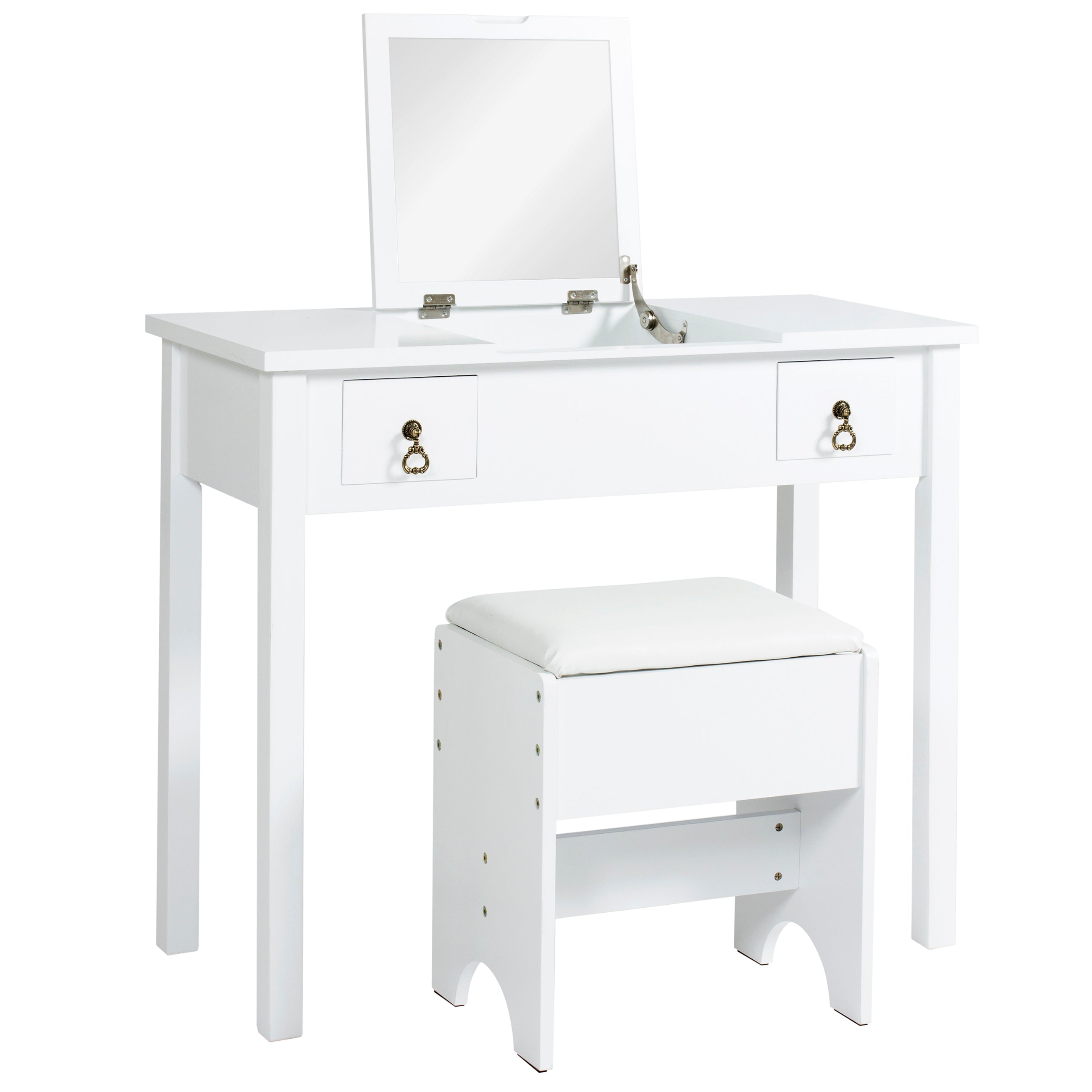 Bathroom Vanity Table Set w/ Square Mirror Stool