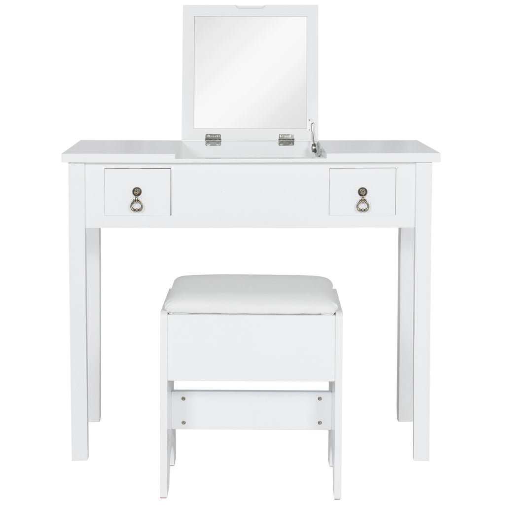 Bathroom Vanity Table Set w/ Square Mirror Stool