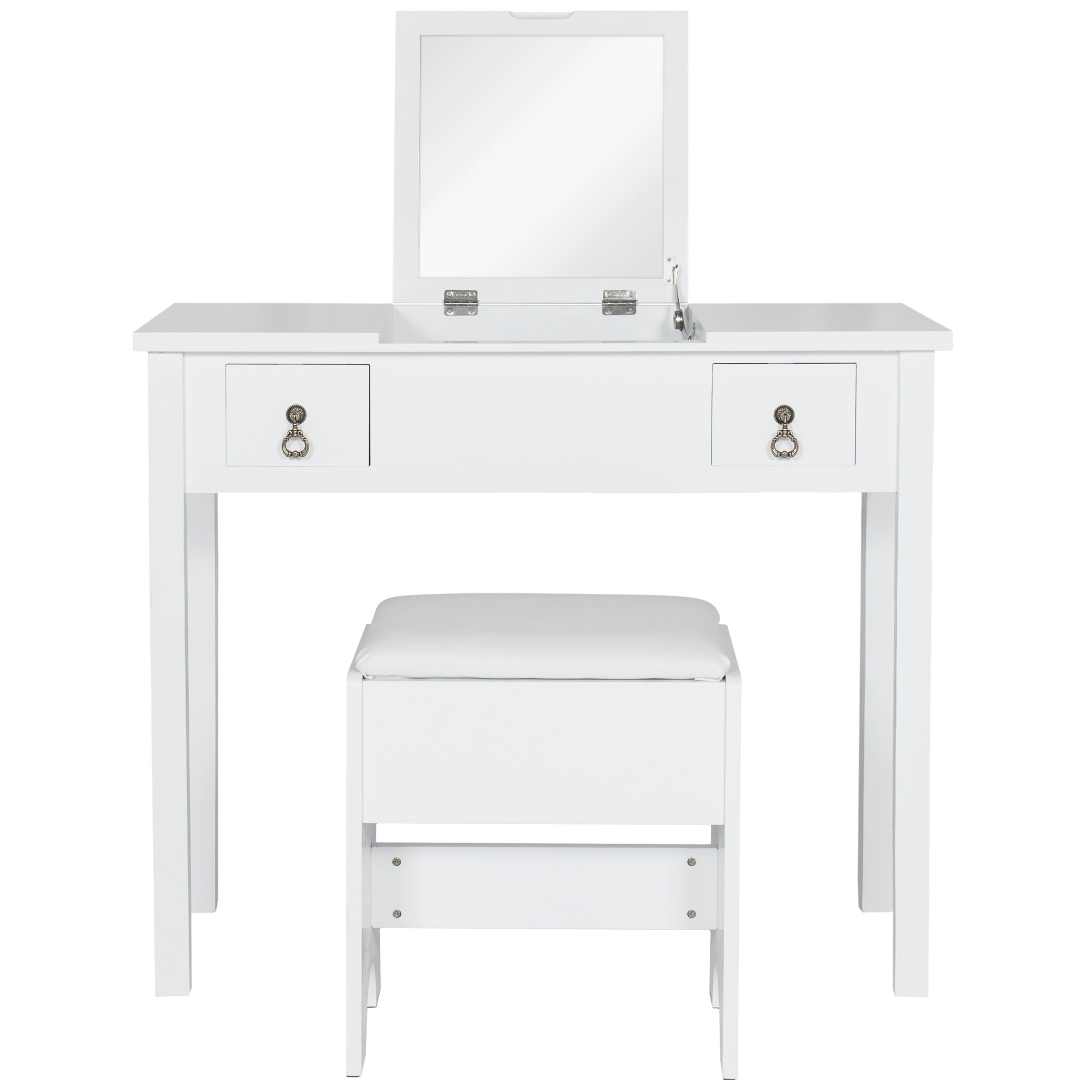 Bathroom Vanity Table Set w/ Square Mirror Stool