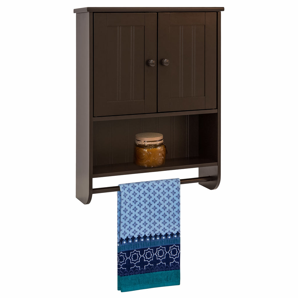 Bathroom Wall Storage Organization Cabinet w/ Double Doors Towel Bar