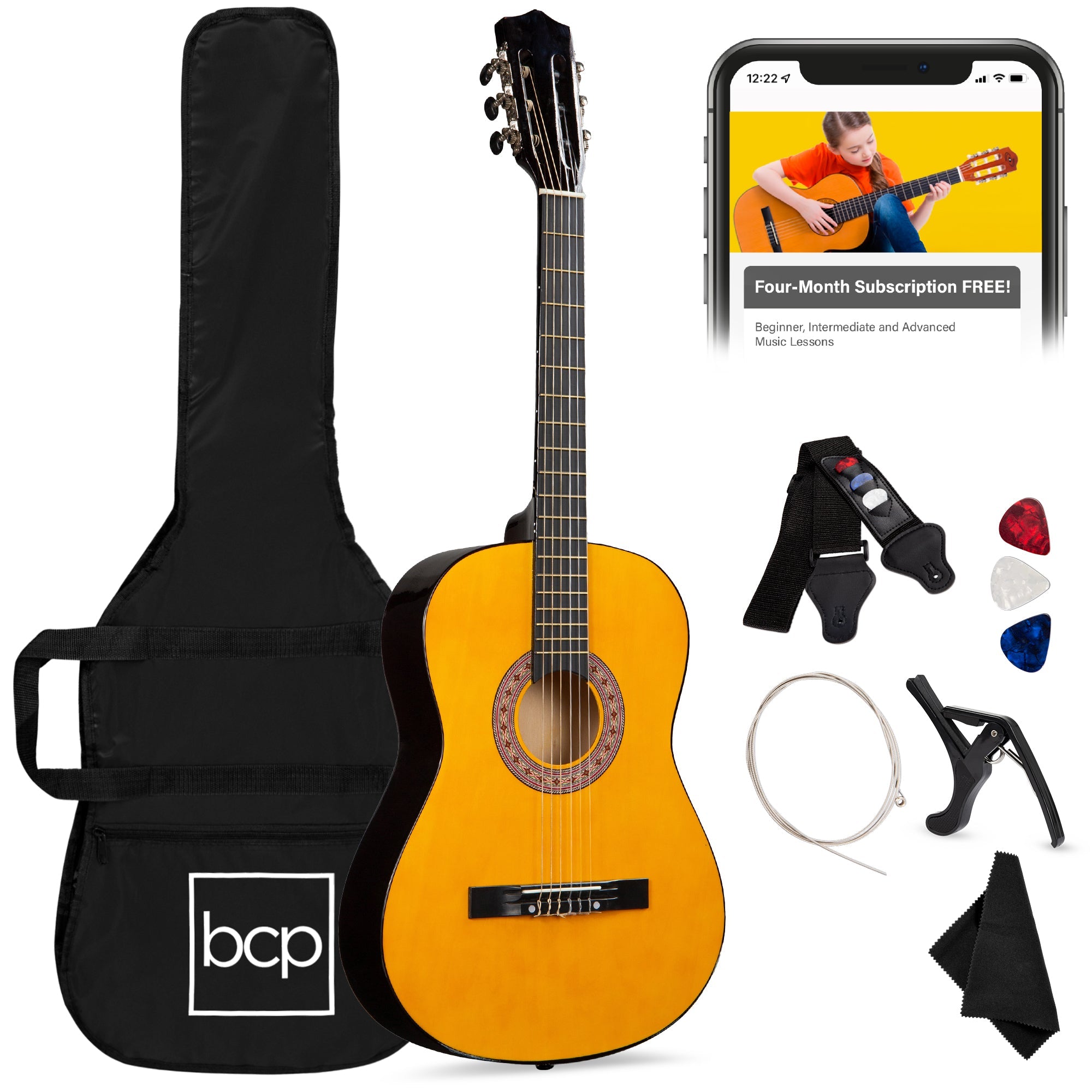 Beginner Acoustic Guitar Set w/ Case Strap Extra Strings - 38in