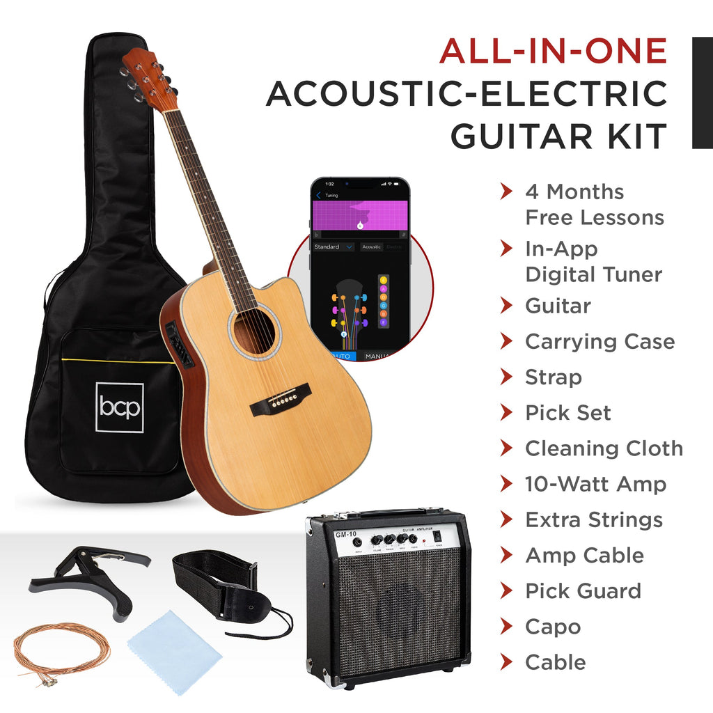 Beginner Acoustic Electric Cutaway Guitar Set w/ Gig Bag Strap - 41in