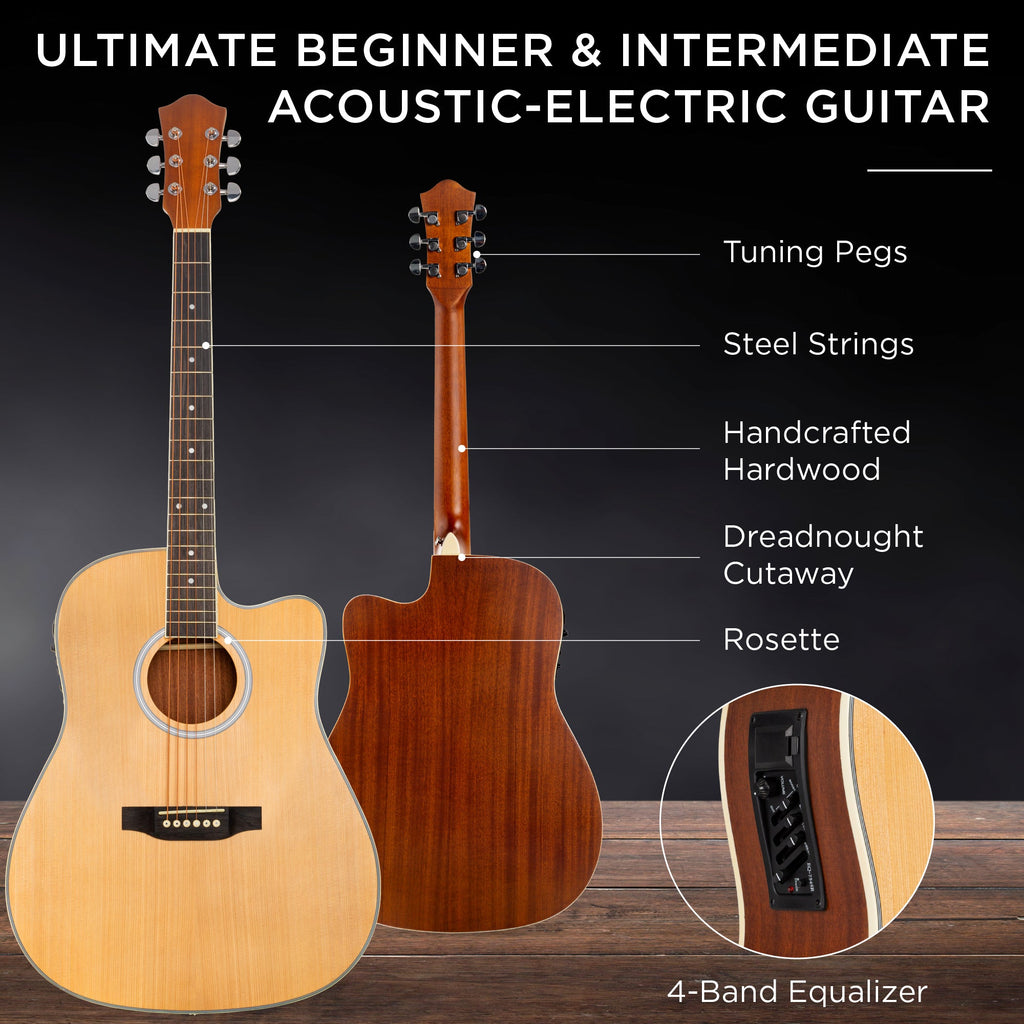 Beginner Acoustic Electric Cutaway Guitar Set w/ Gig Bag Strap - 41in