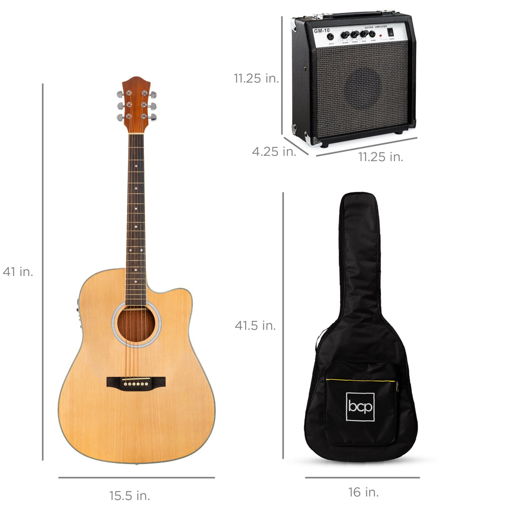 Beginner Acoustic Electric Cutaway Guitar Set w/ Gig Bag Strap - 41in