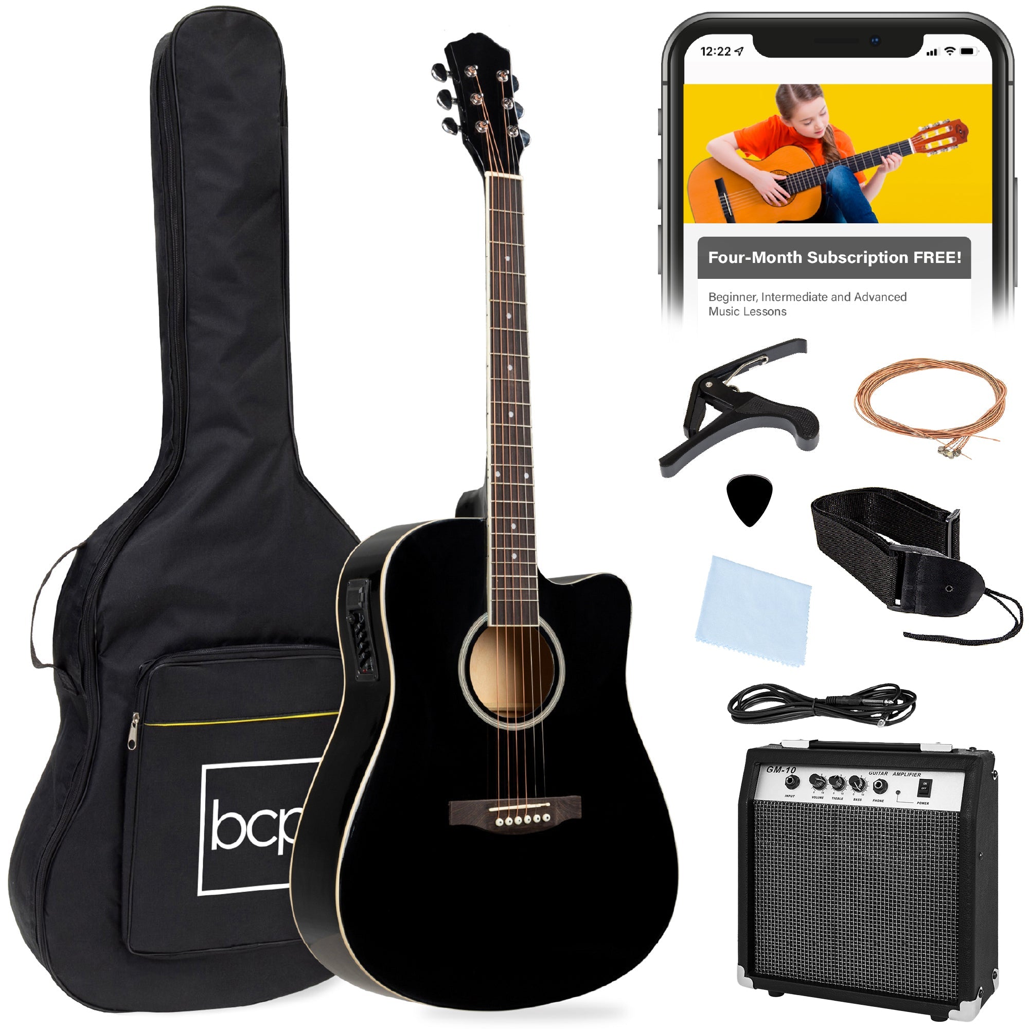 Beginner Acoustic Electric Cutaway Guitar Set w/ Gig Bag Strap - 41in