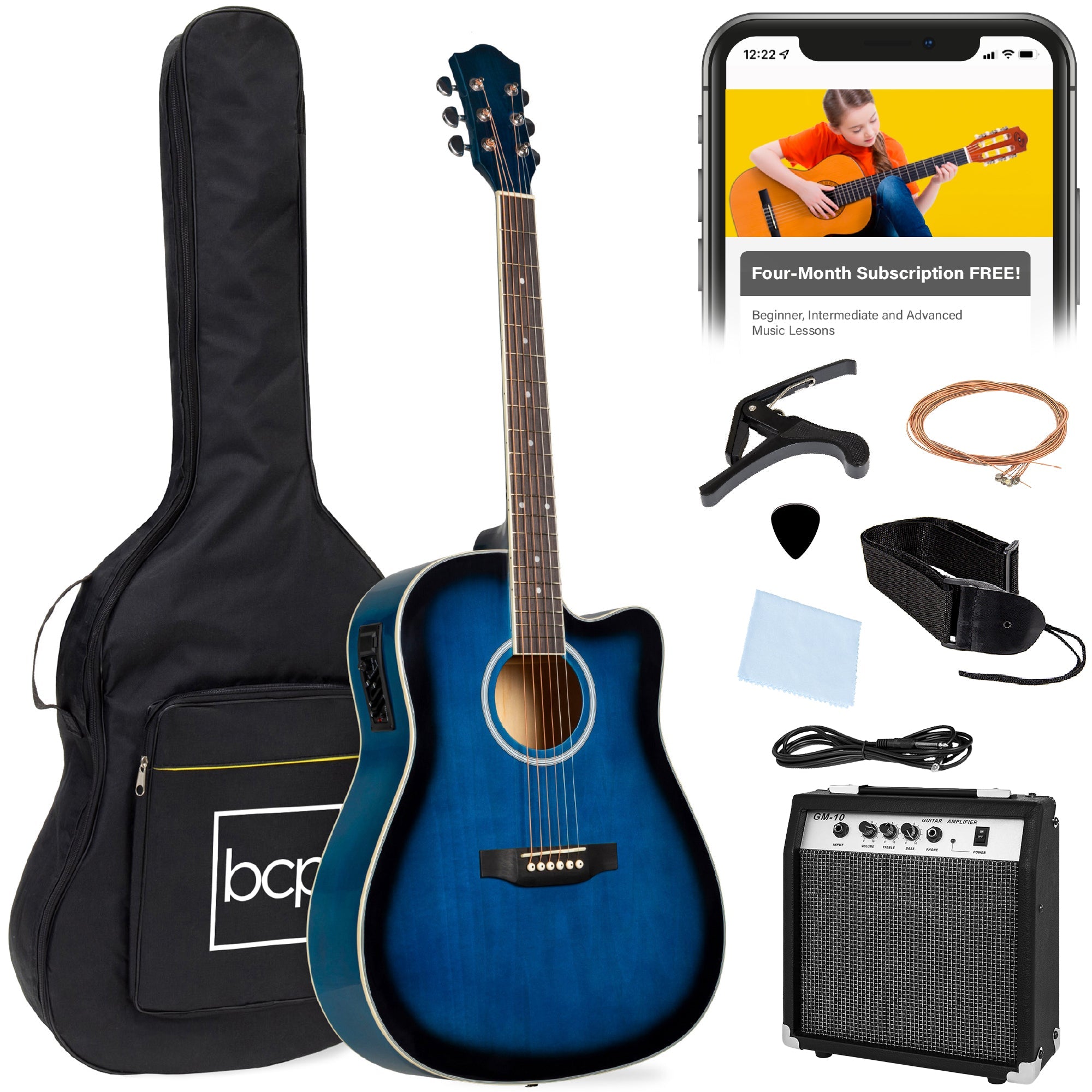 Beginner Acoustic Electric Cutaway Guitar Set w/ Gig Bag Strap - 41in