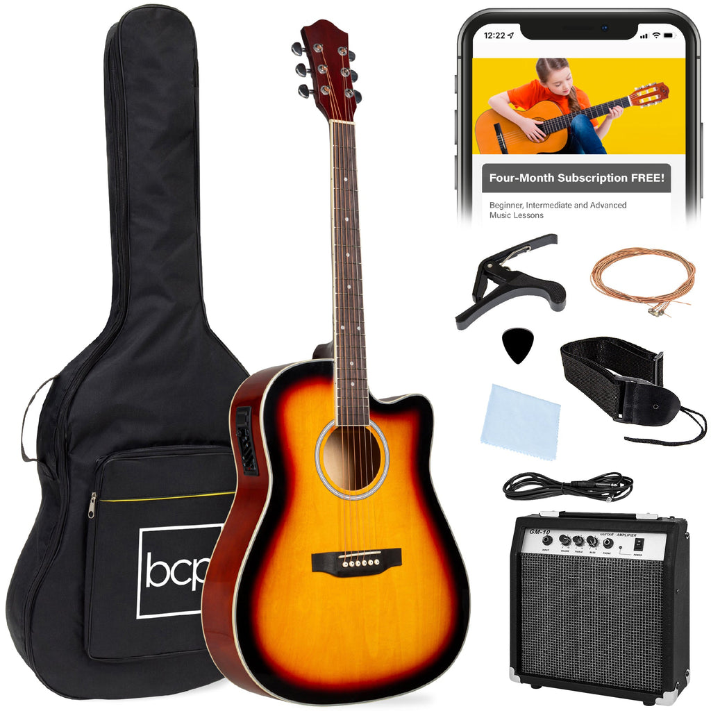 Beginner Acoustic Electric Cutaway Guitar Set w/ Gig Bag Strap - 41in