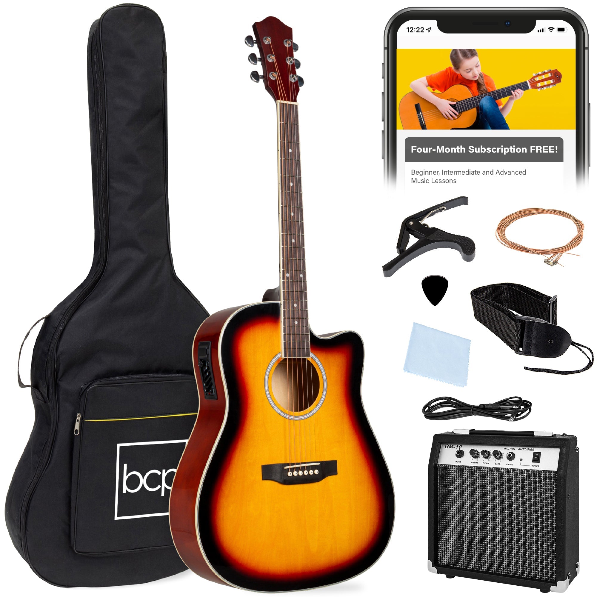 Beginner Acoustic Electric Cutaway Guitar Set w/ Gig Bag Strap - 41in