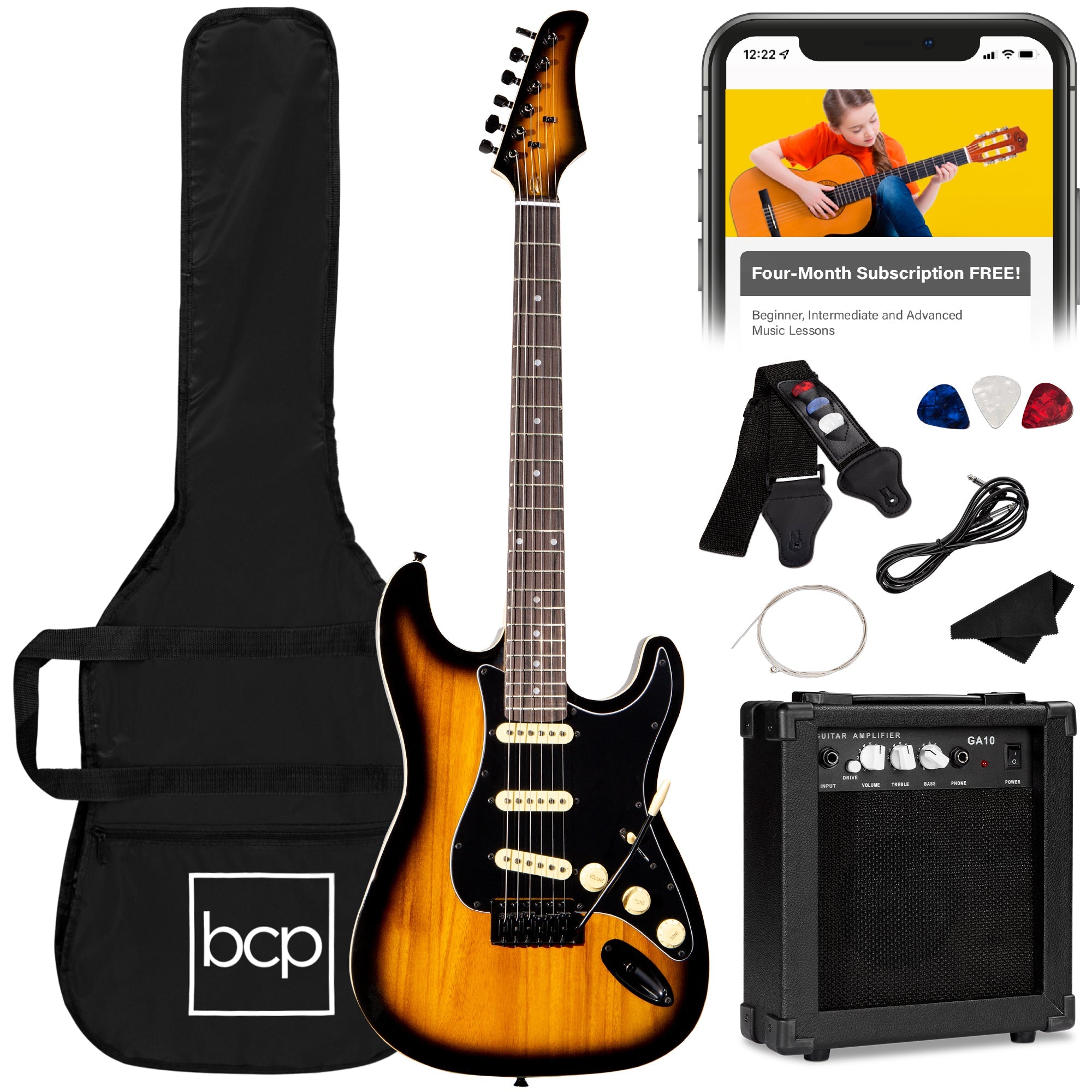 Beginner Electric Guitar Kit w/ Case 10W Amp Tremolo Bar - 39in