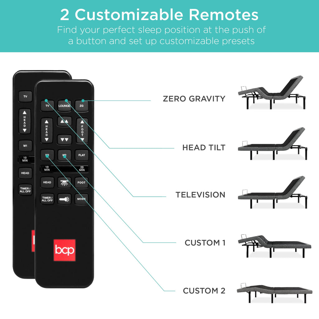 Adjustable Bed Base with Massage Remote USB Ports