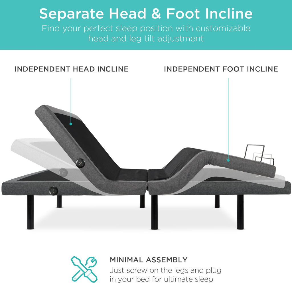 Adjustable Bed Base with Massage Remote USB Ports