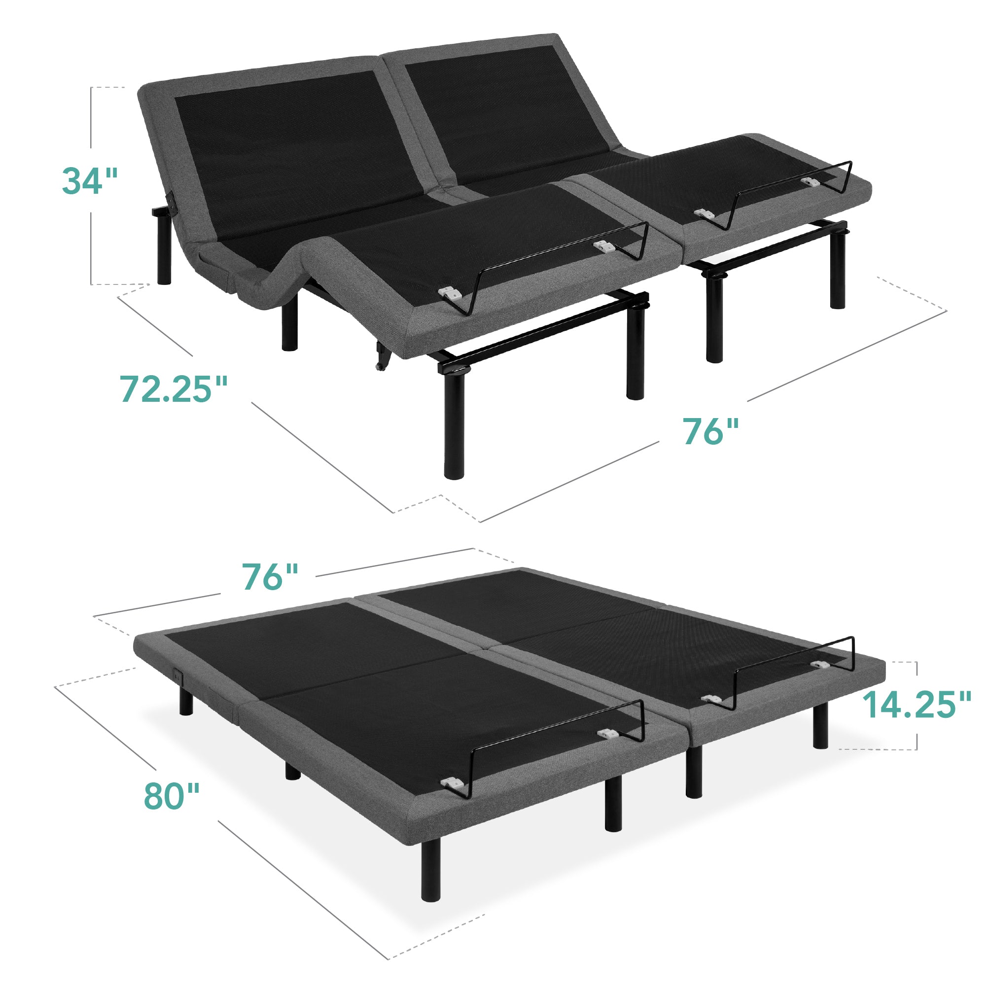 Adjustable Bed Base with Massage Remote USB Ports